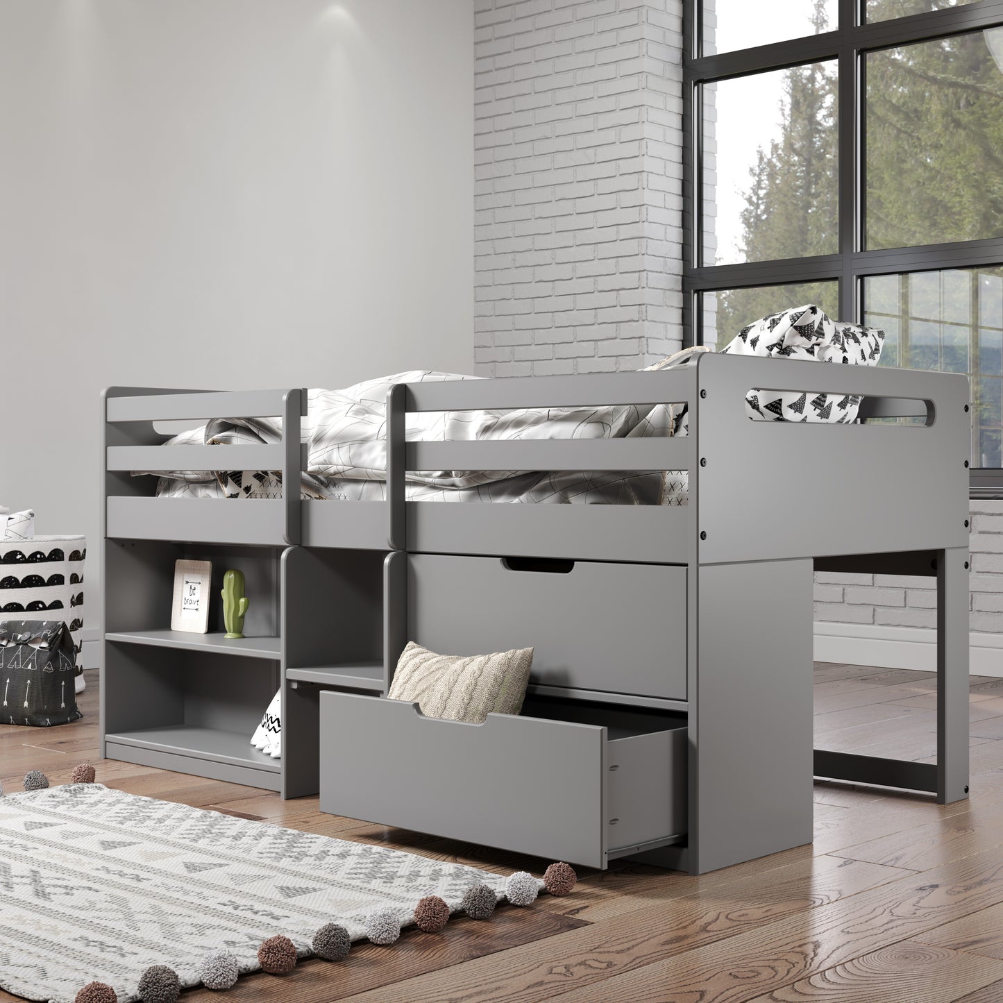 ACME Fabiana Twin Loft Bed w/Storage, Gray Finish BD01375