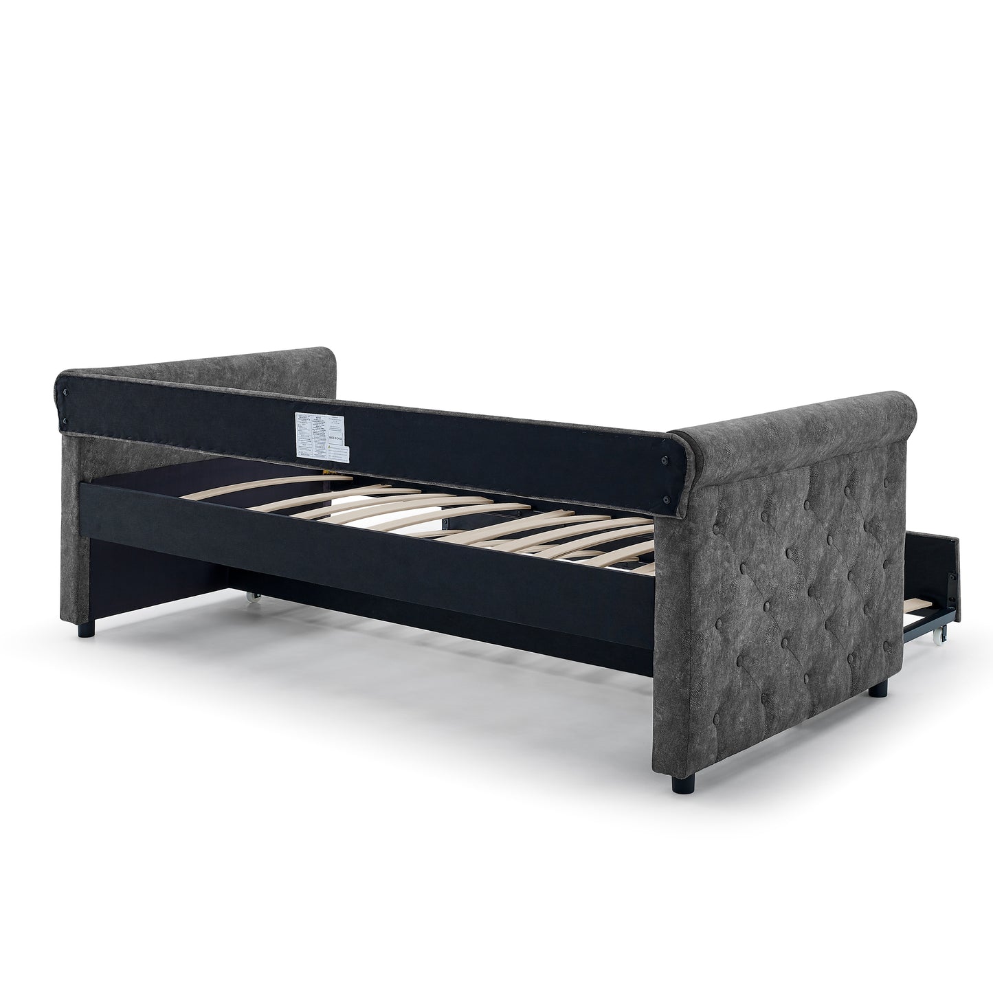 Daybed with Trundle Upholstered Tufted Sofa Bed,with Button and Copper Nail on Arms,both Twin Size,Grey(85.5"x42"x30.5")