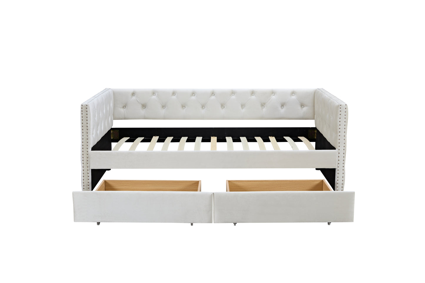 Twin Velvet Upholstered Daybed with 2 Drawers - Button Tufted, Beige (83.47''x42.91''x30.71''')