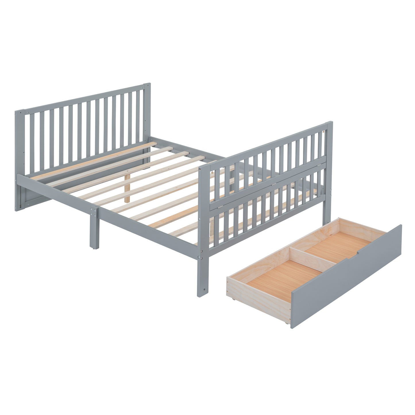 Convertible Crib/Full Size Bed with Drawers and 3 Height Options, Gray