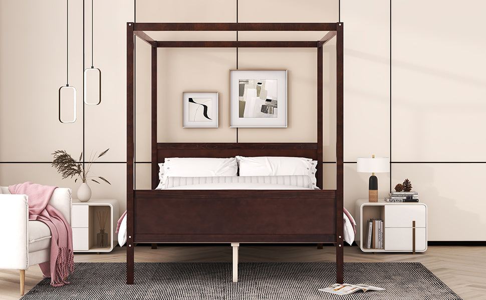Queen Size Canopy Platform Bed with Headboard and Footboard,Slat Support Leg - Espresso