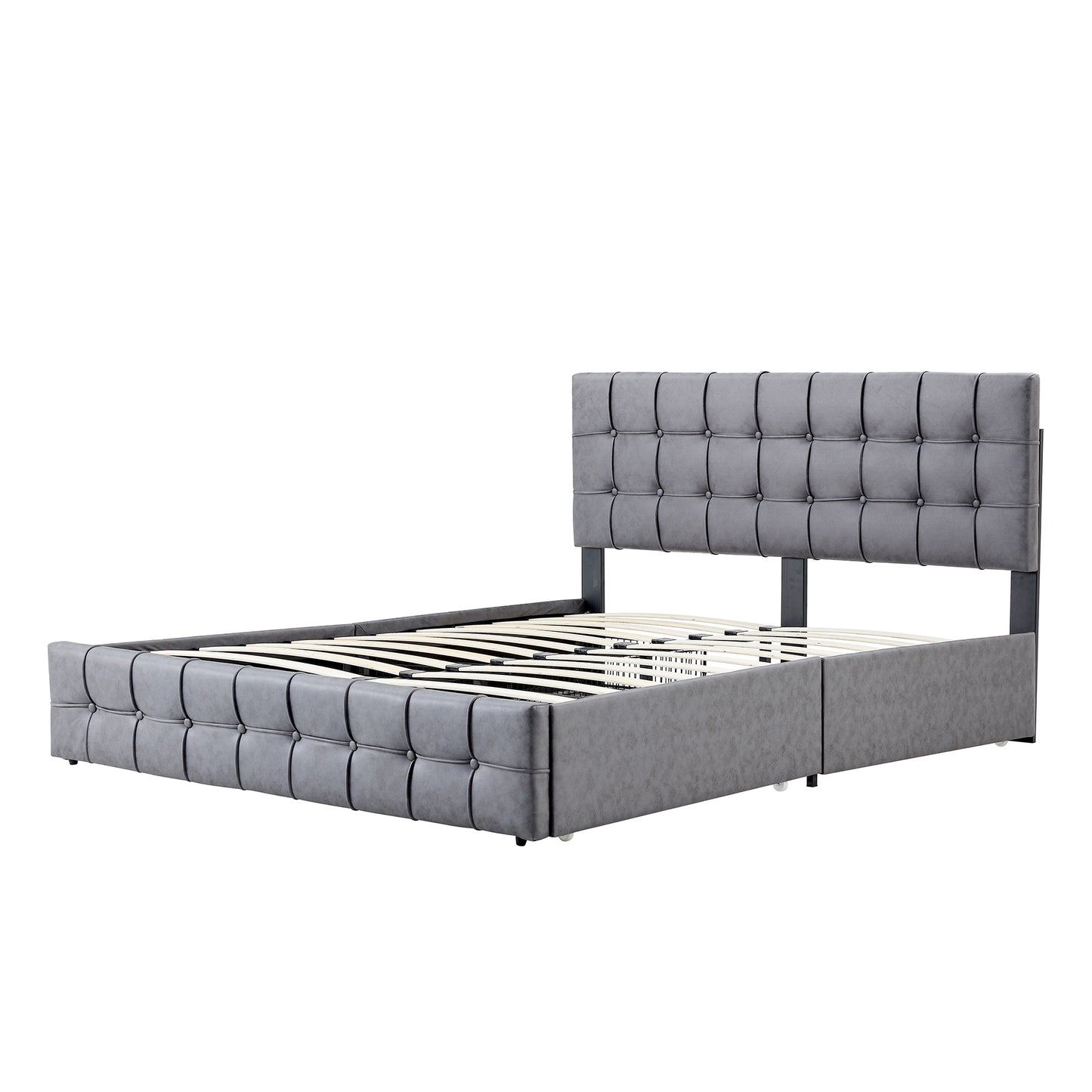 Full Size Platform Bed Frame with 4 Storage Drawers, Grey