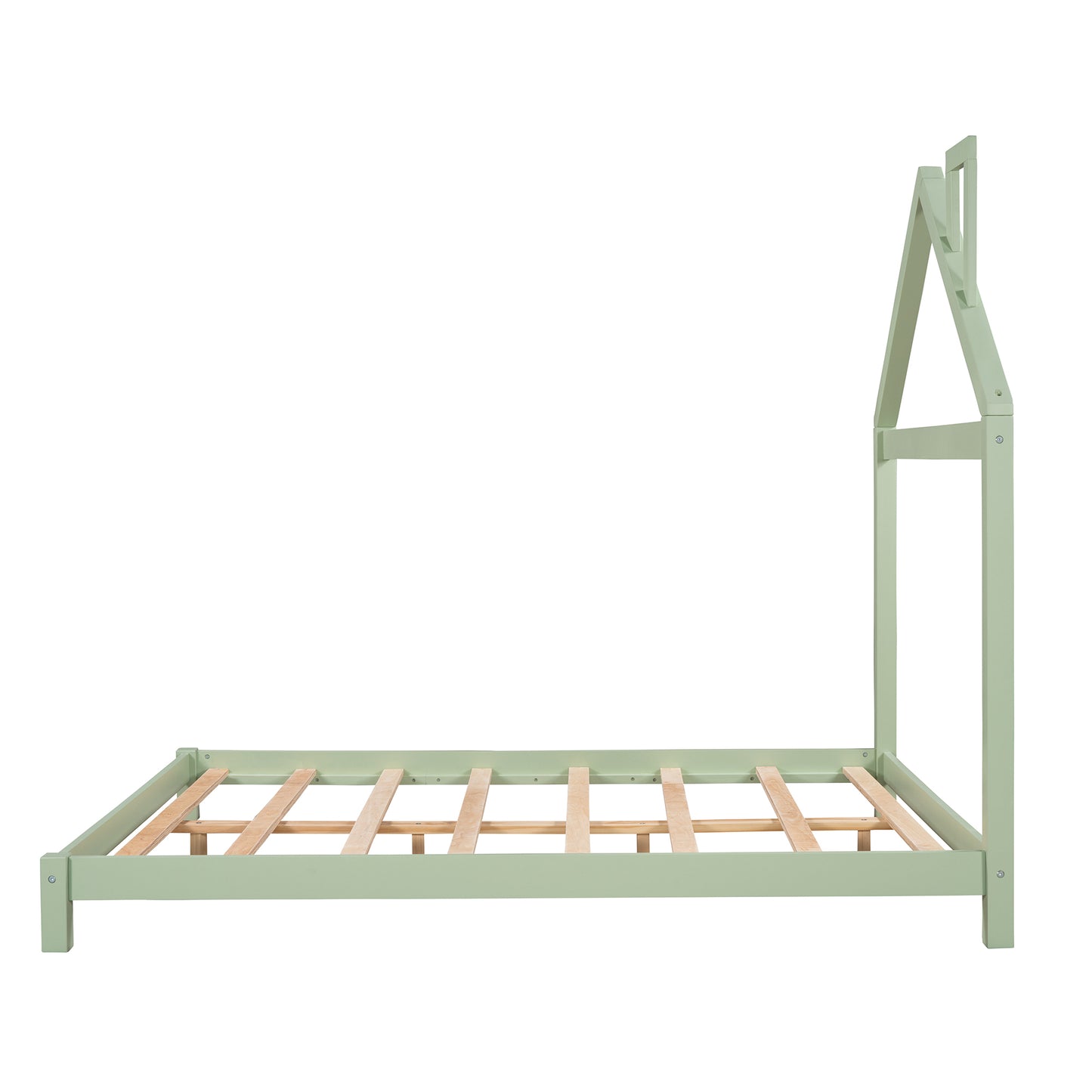 Full Size Wood Platform Bed with House-shaped Headboard  (Green)