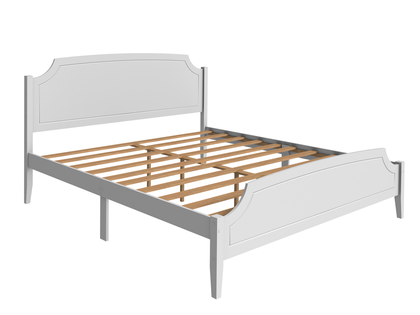 King Size Roman Style White Wooden Platform Bed - Paint Sprayed Finishing