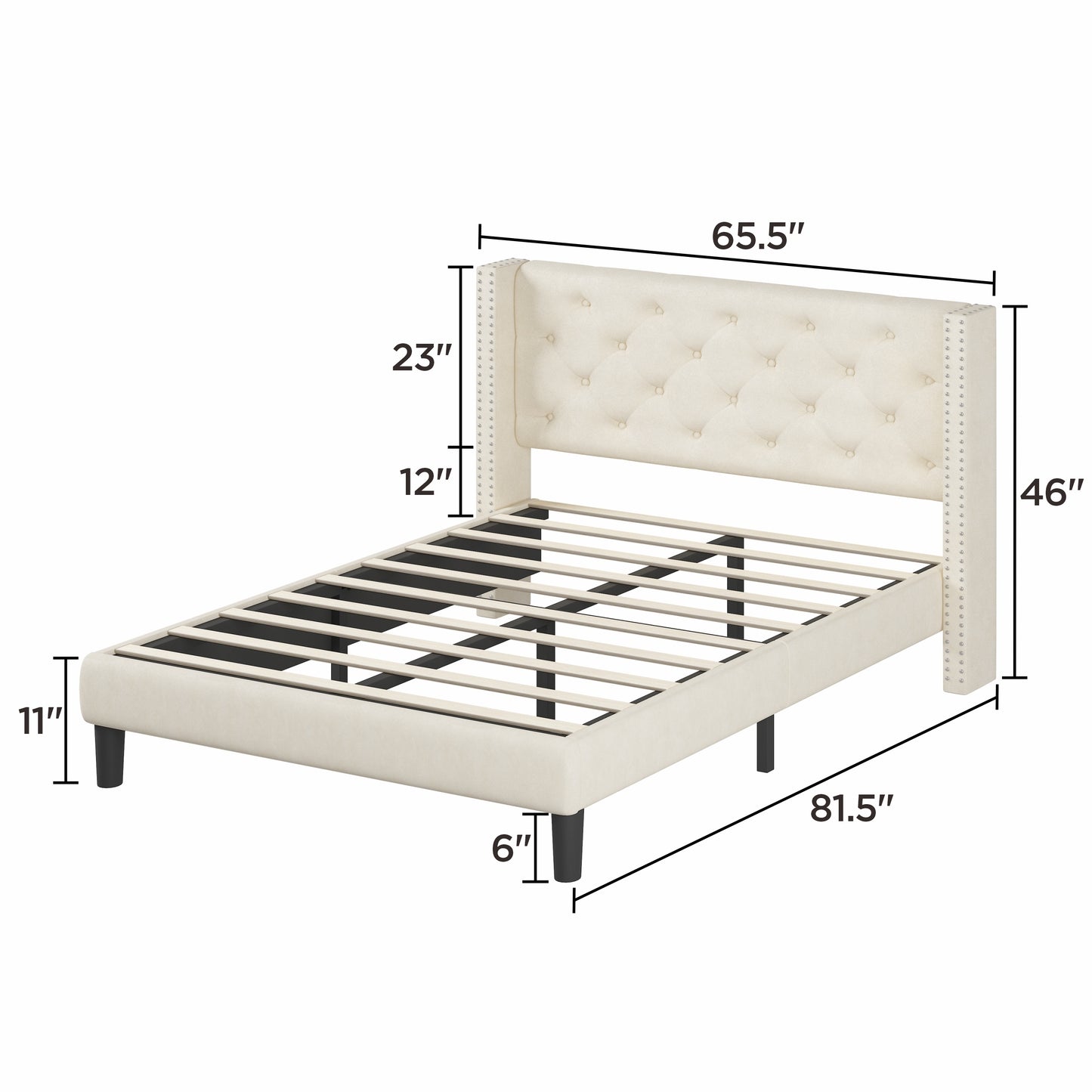 Queen Size Platform Bed with Upholstered Headboard and Slat Support, Heavy Duty Mattress Foundation, No Box Spring Required, Easy to Assemble,Beige