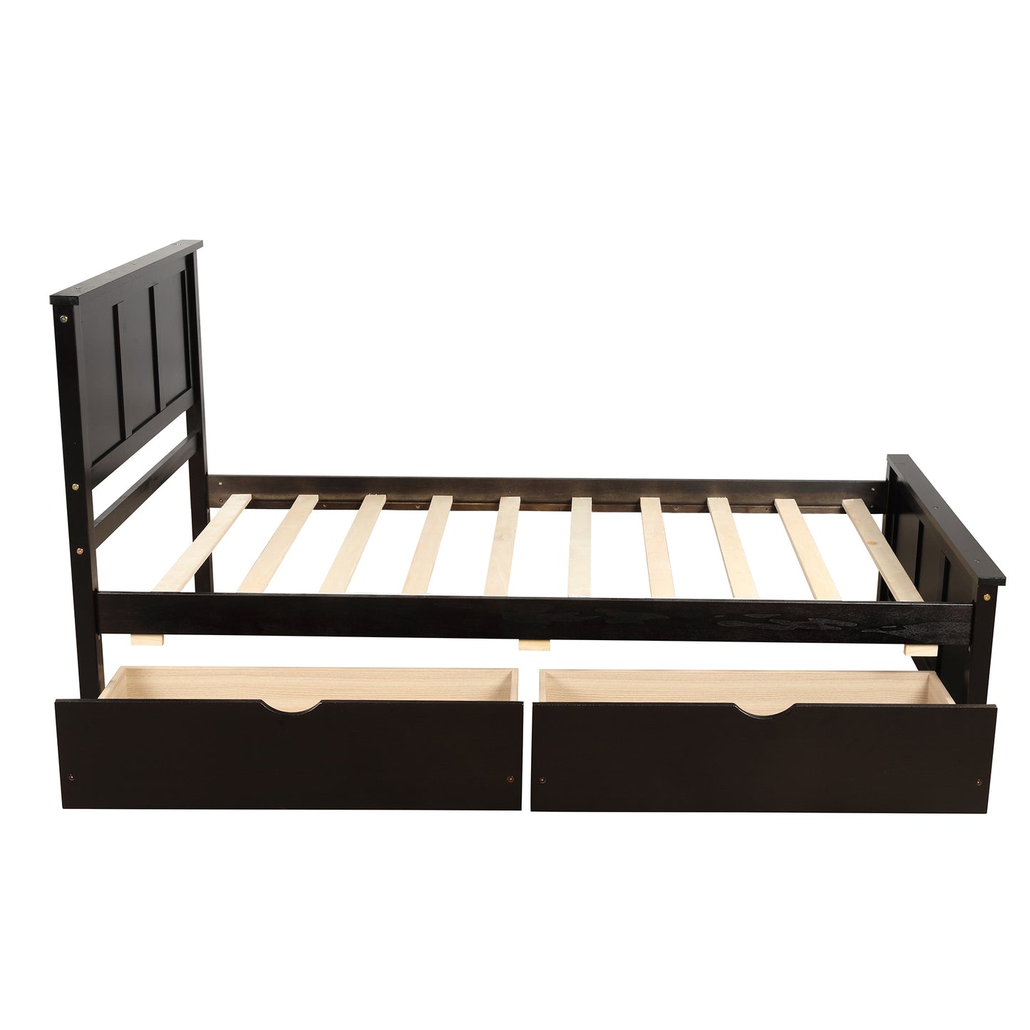Platform Storage Bed, 2 drawers with wheels, Twin Size Frame, Espresso