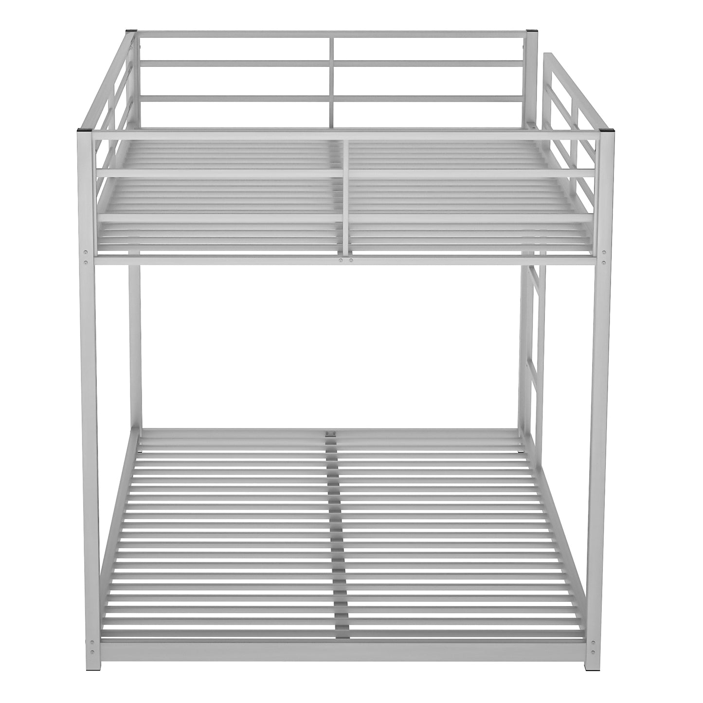Full over Full Metal Bunk Bed, Low Bunk Bed with Ladder, Silver