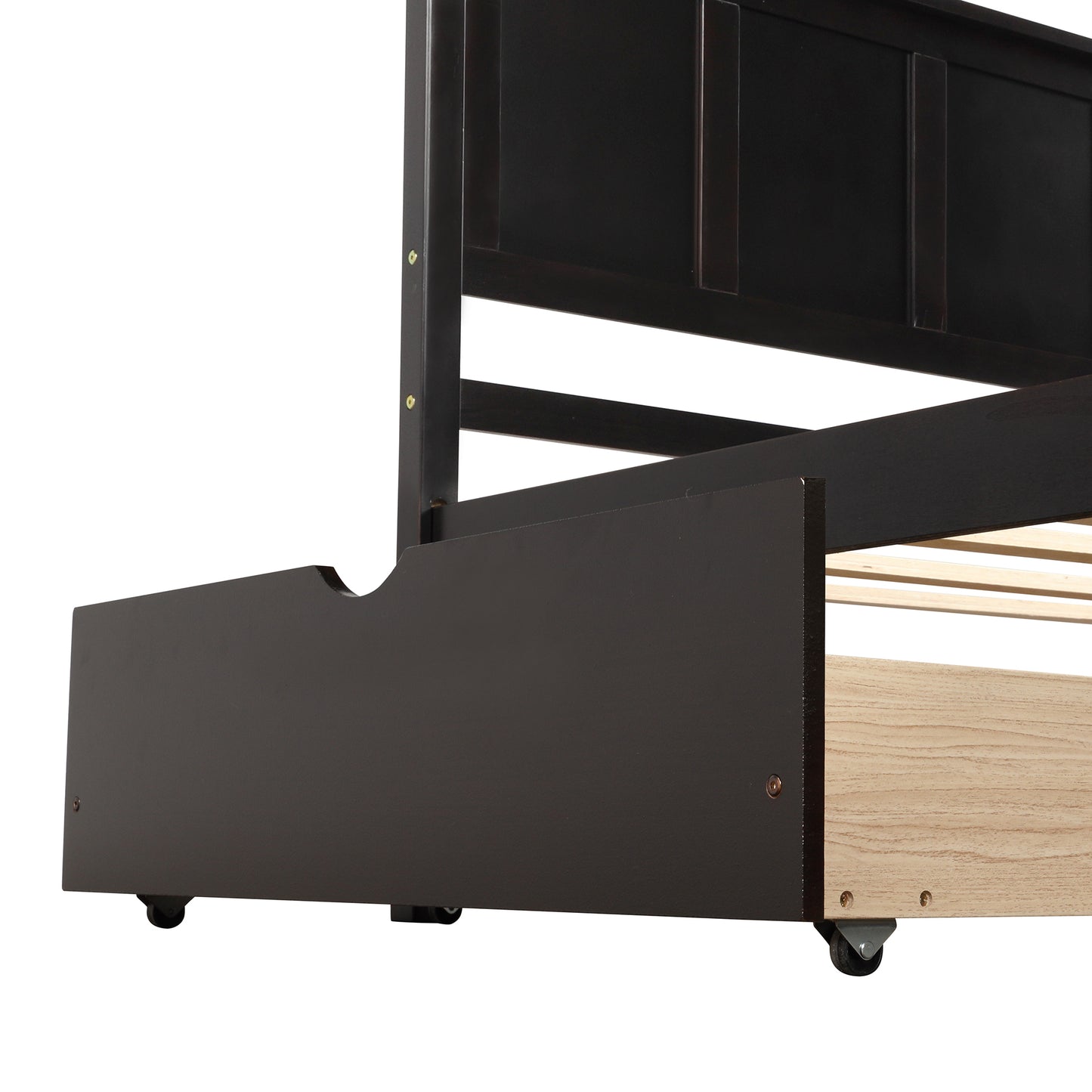Platform Storage Bed, 2 drawers with wheels, Twin Size Frame, Espresso