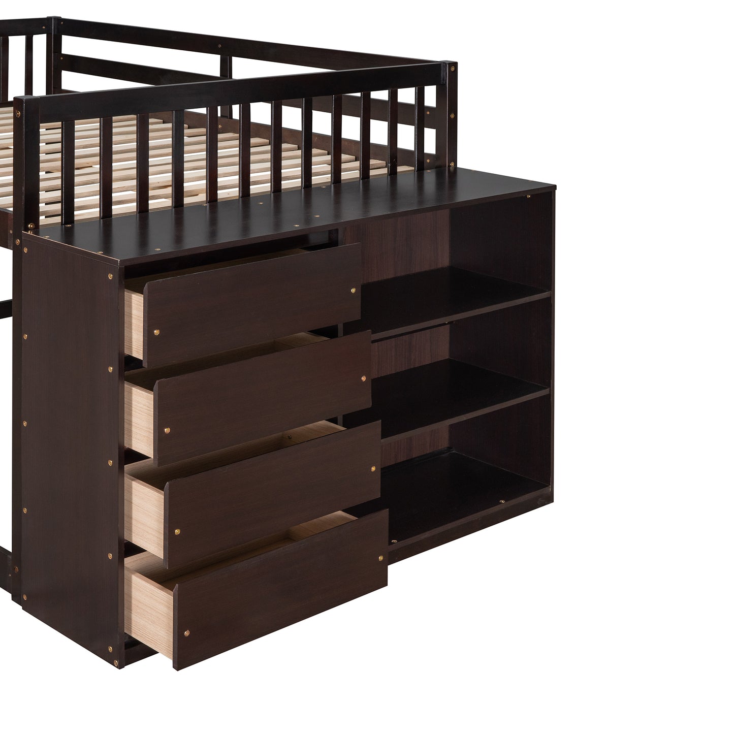 Full over Full Bunk Bed with 4 Drawers and 3 Shelves-Espresso