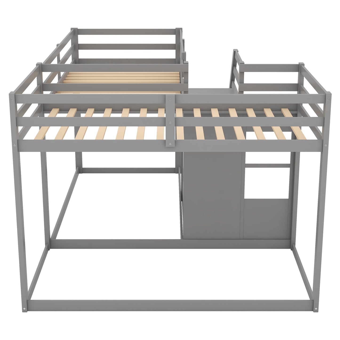 Twin over Twin L-Shaped Bunk Bed with Built-in Middle Staircase,Gray