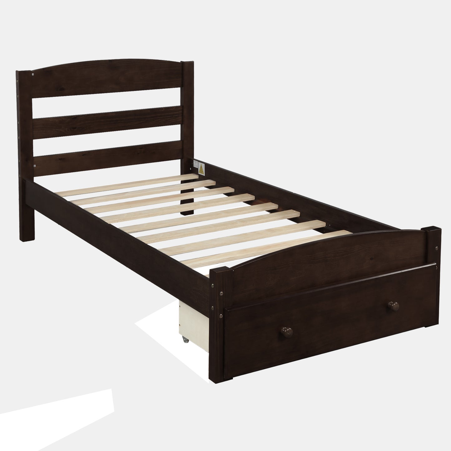 Platform Twin Bed Frame with Storage Drawer and Wood Slat Support No Box Spring Needed, Espresso