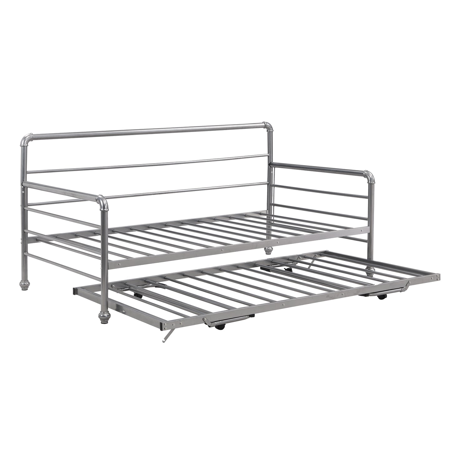 Twin Size Daybed with Adjustable Trundle, Pop Up Trundle, Silver