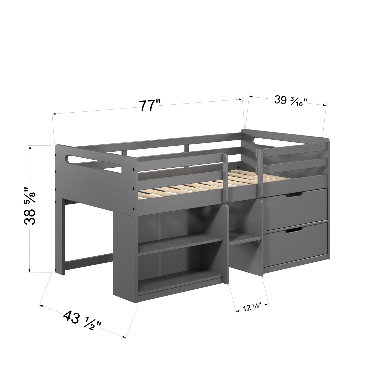 ACME Fabiana Twin Loft Bed w/Storage, Gray Finish BD01375