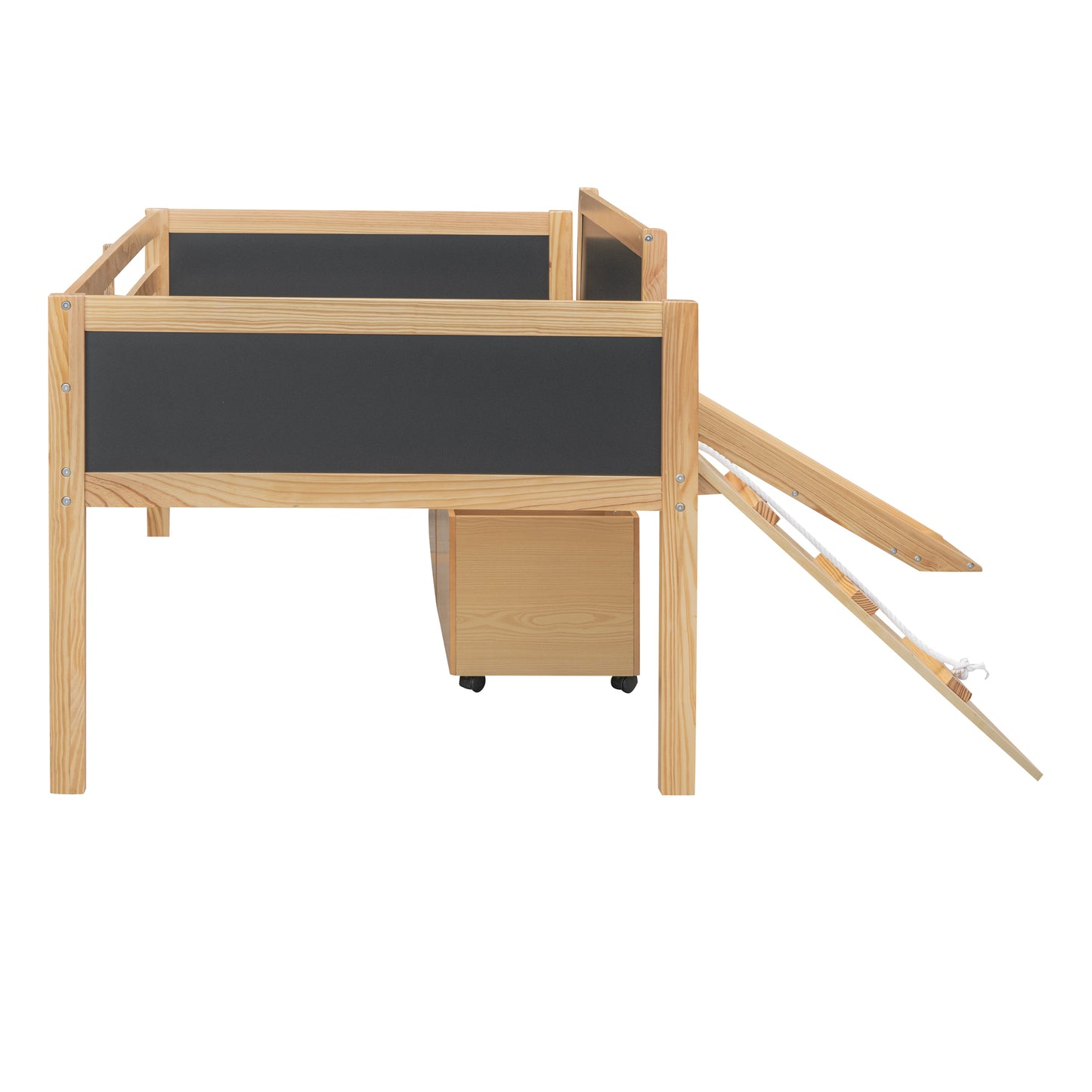 Twin size Loft Bed Wood Bed with Two Storage Boxes - Natrual
