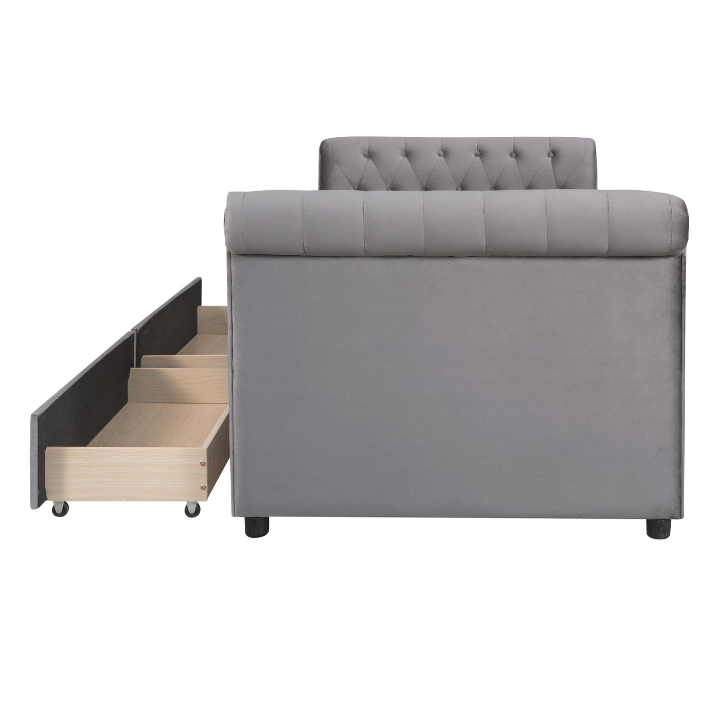 Twin Size Upholstered daybed with Drawers, Wood Slat Support, Gray