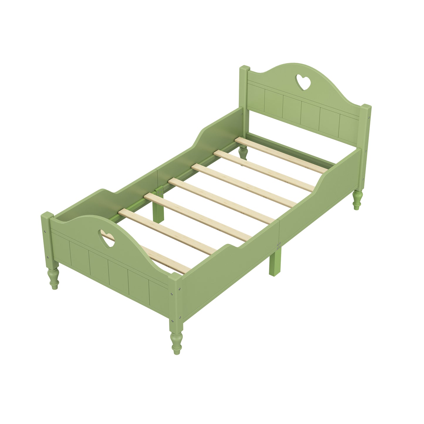 Macaron Twin Size Toddler Bed with Side Safety Rails and Headboard and Footboard,Oliver Green