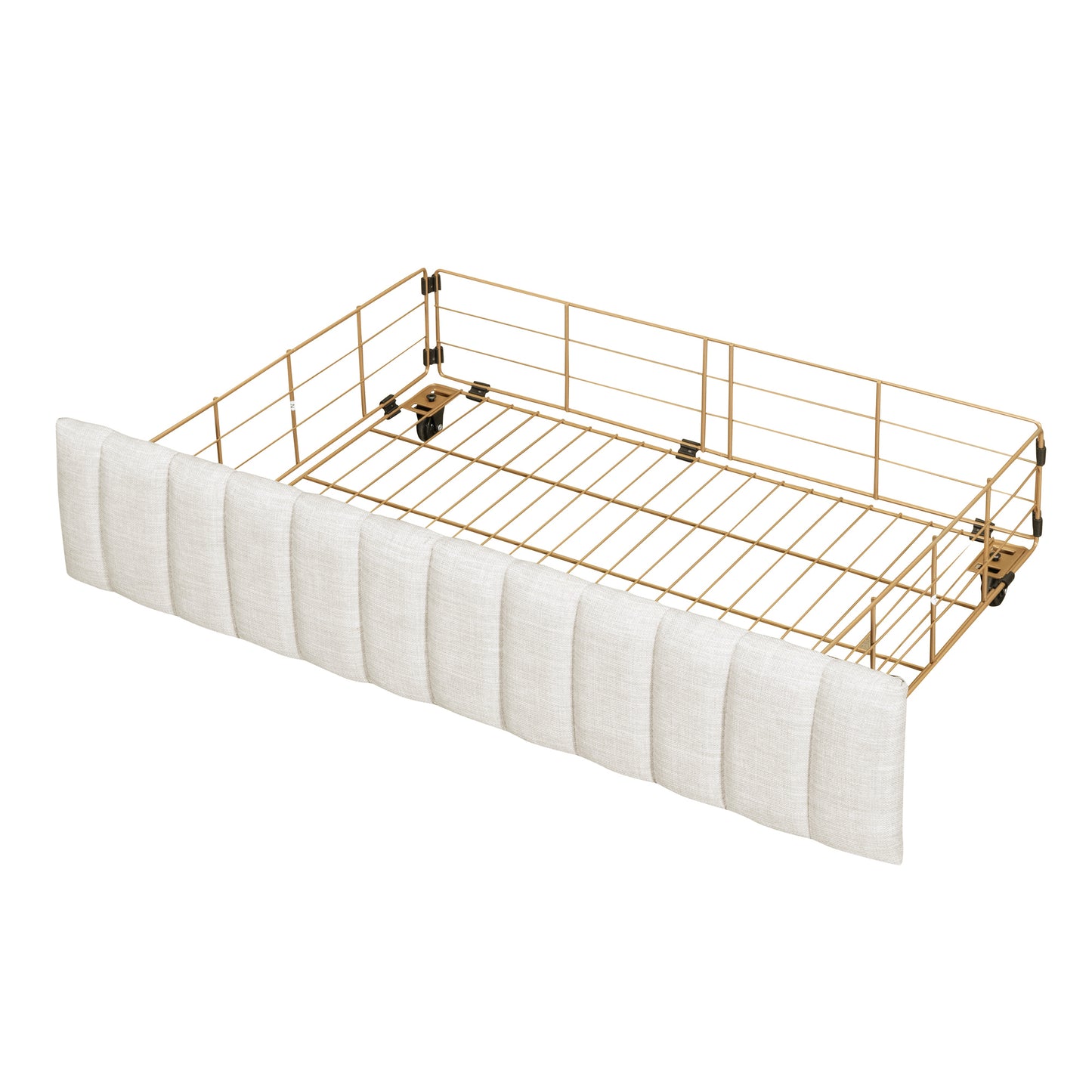 Full Size Metal Upholstered Platform Bed with 4 Drawers, Linen Fabric, Beige