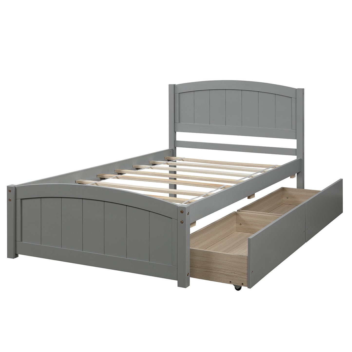 Twin size Platform Bed with Two Drawers, Gray