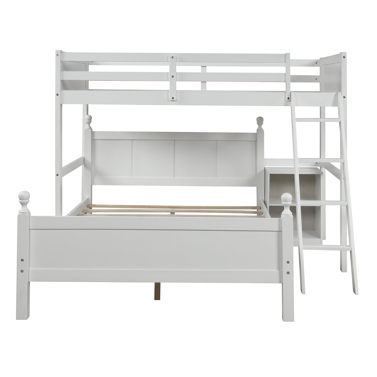Twin over Full Loft Bed with Cabinet, White