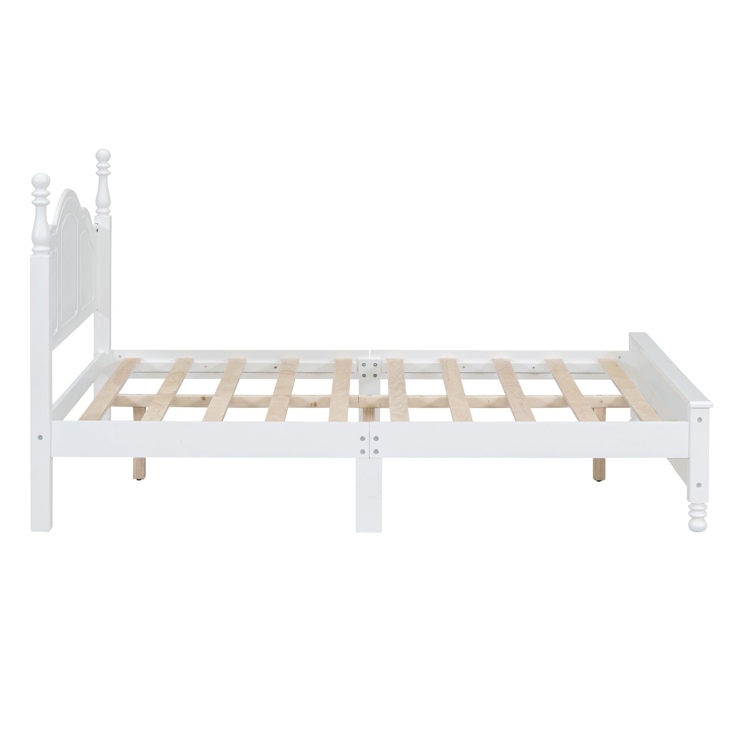 Full Size Wood Platform Bed Frame,Retro Style Platform Bed with Wooden Slat Support,White