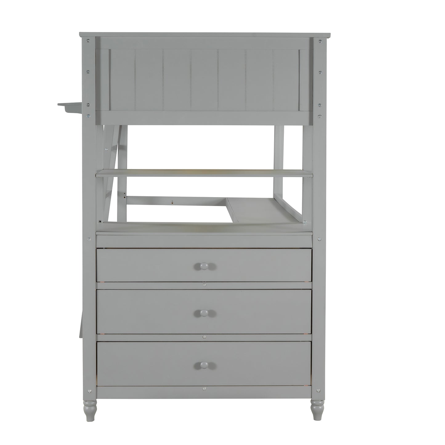 Twin size Loft Bed with Drawers and Desk, Wooden Loft Bed with Shelves - Gray
