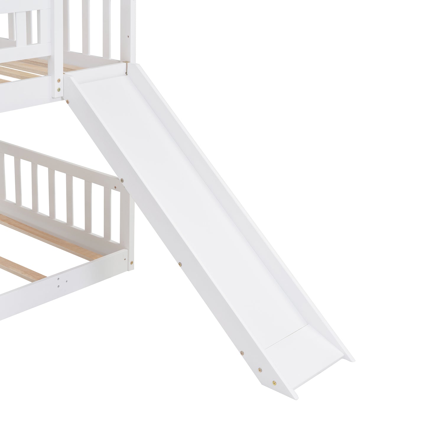 Twin-Over-Twin-Over-Twin Triple Bed with Built-in Ladder and Slide, Triple Bunk Bed with Guardrails, White