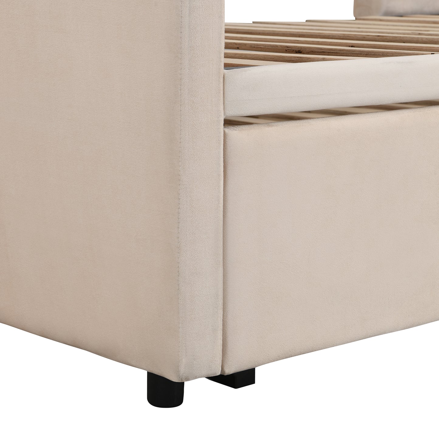 Twin Size Upholstered daybed with Pop Up Trundle, Beige