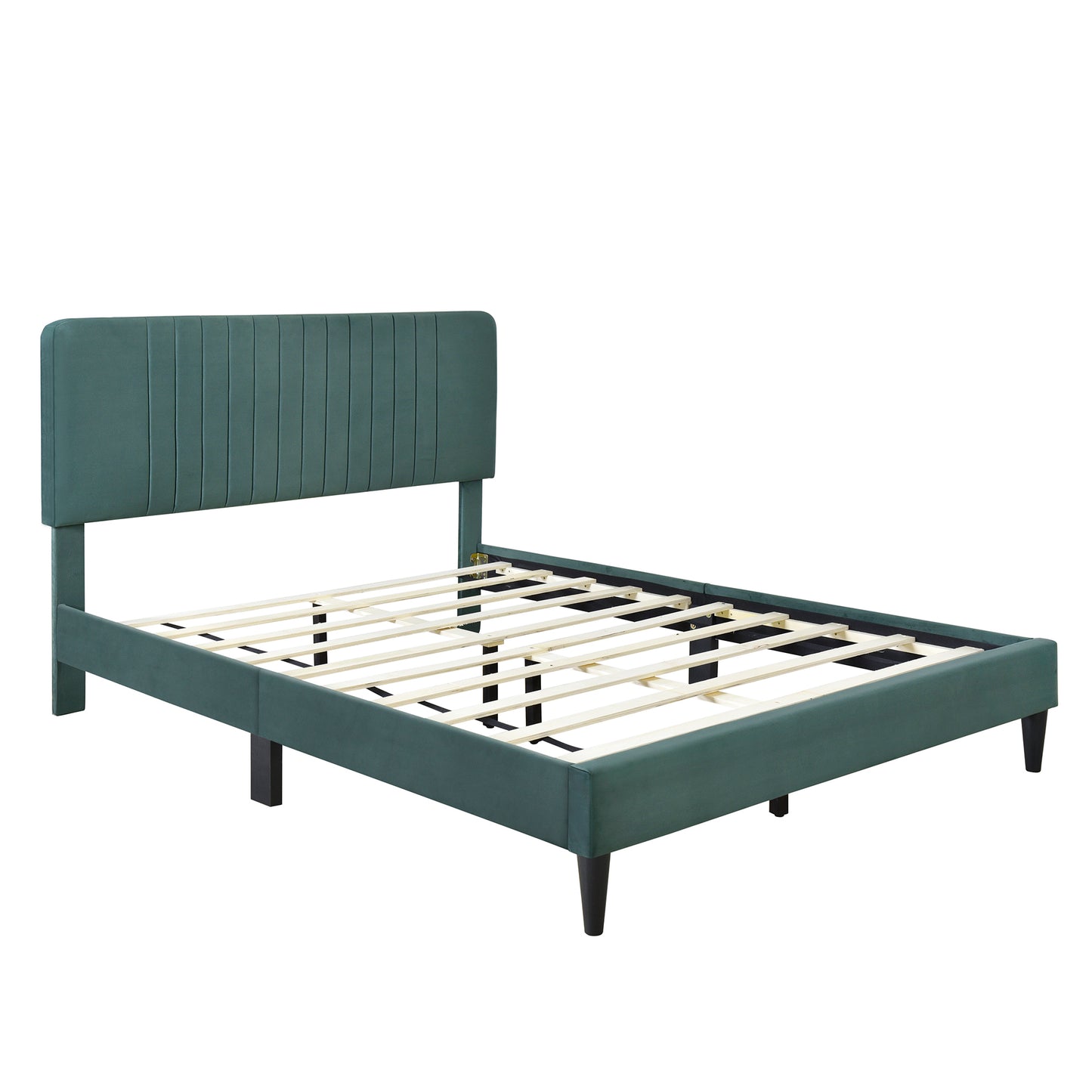 Full Size Upholstered Platform Bed,No Box Spring Needed, Velvet Fabric,Green