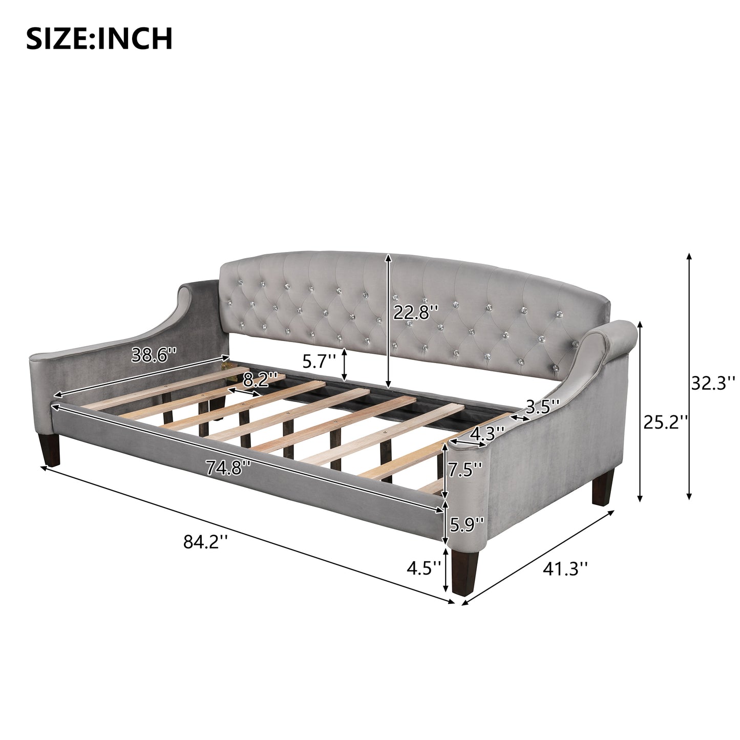 Modern Luxury Tufted Button Daybed,Twin,Gray