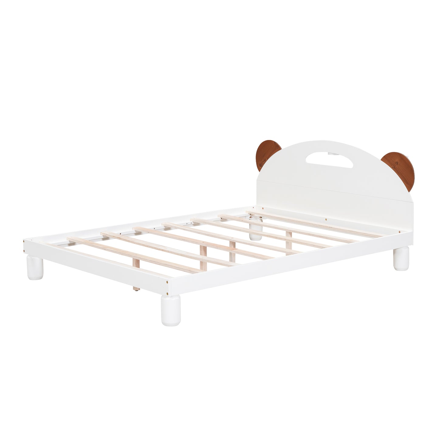Full Size Platform Bed with Bear Ears Shaped Headboard and LED, Cream White