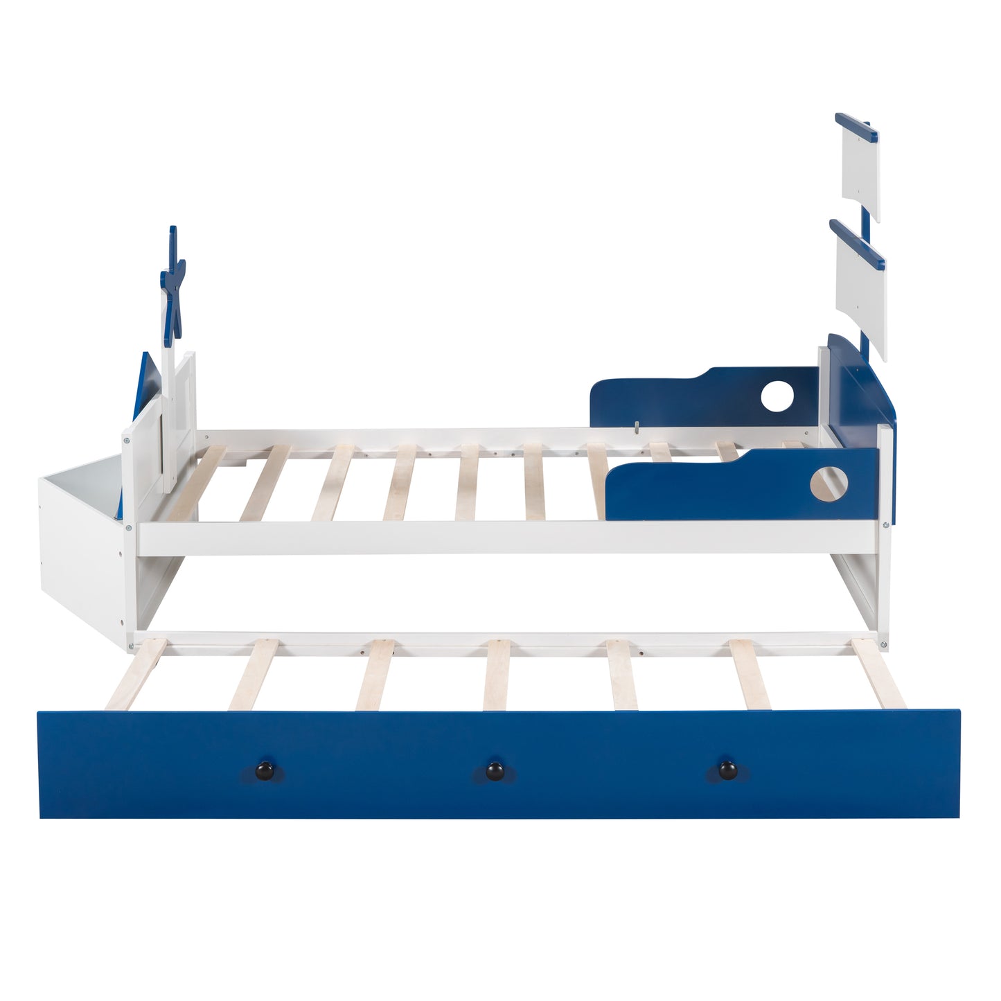 Twin Size Boat-Shaped Platform Bed with Twin size Trundle,Twin Bed with Storage for Bedroom,Blue
