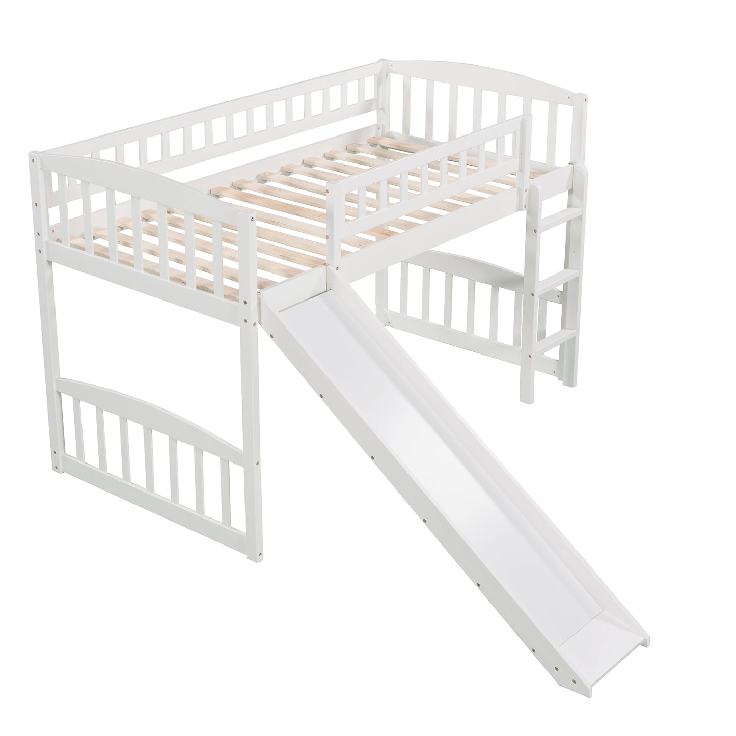 Twin size Loft Bed with Slide and Ladder, White
