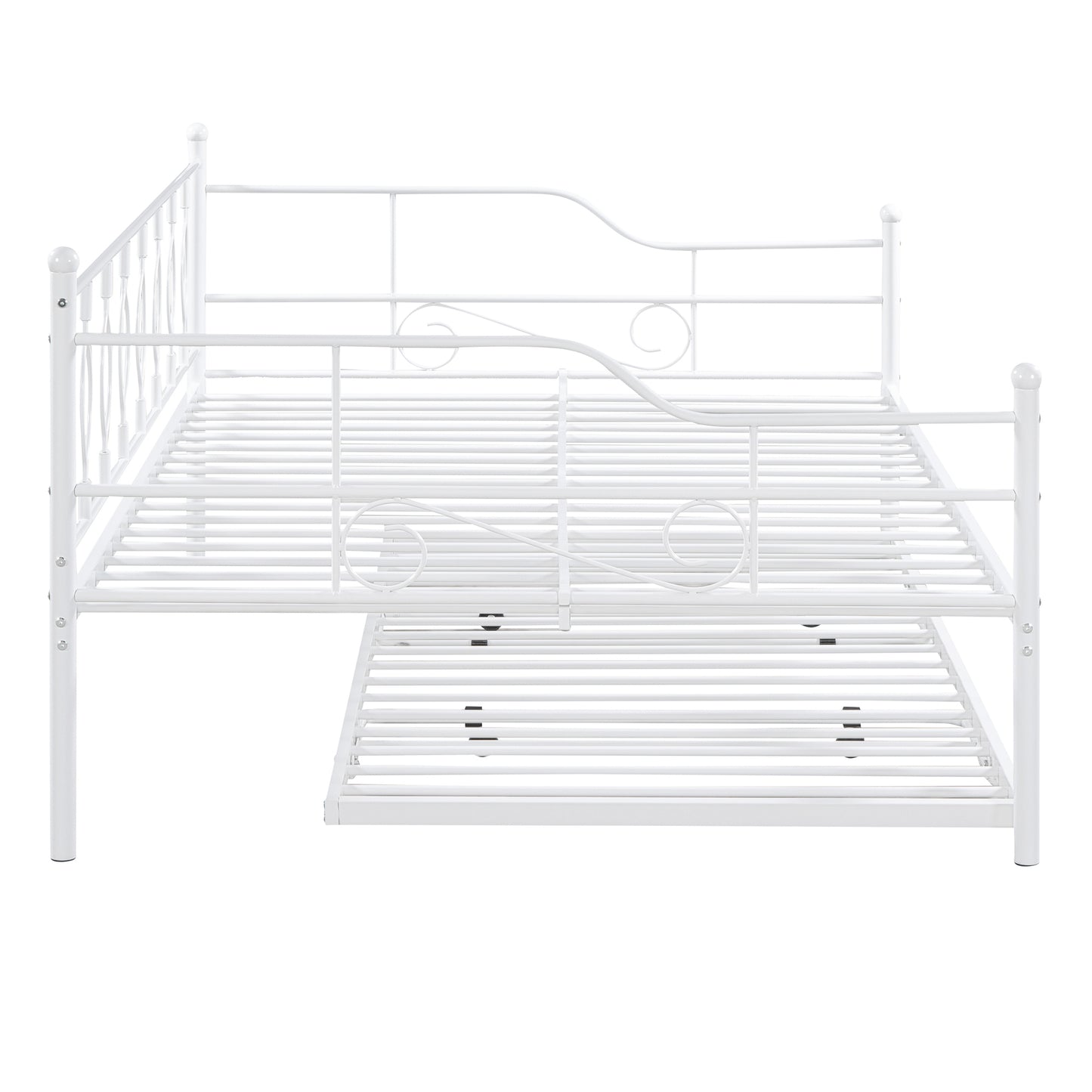 Full Size Metal Daybed with Twin Size Adjustable Trundle, Portable Folding Trundle, White(OLC SKU:MF293730AAK)