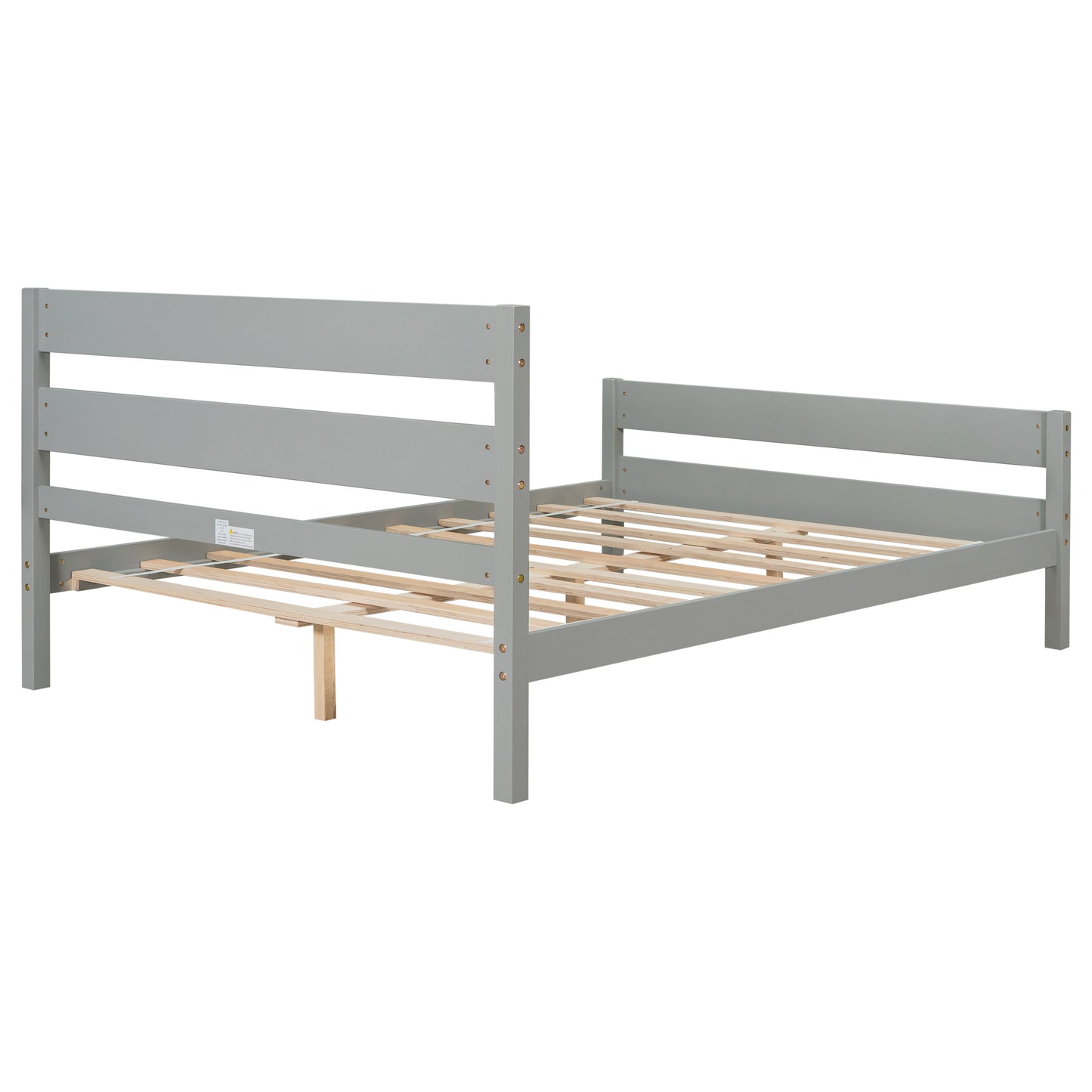 Full Upholstered Platform Bed with Headboard and Footboard, Grey