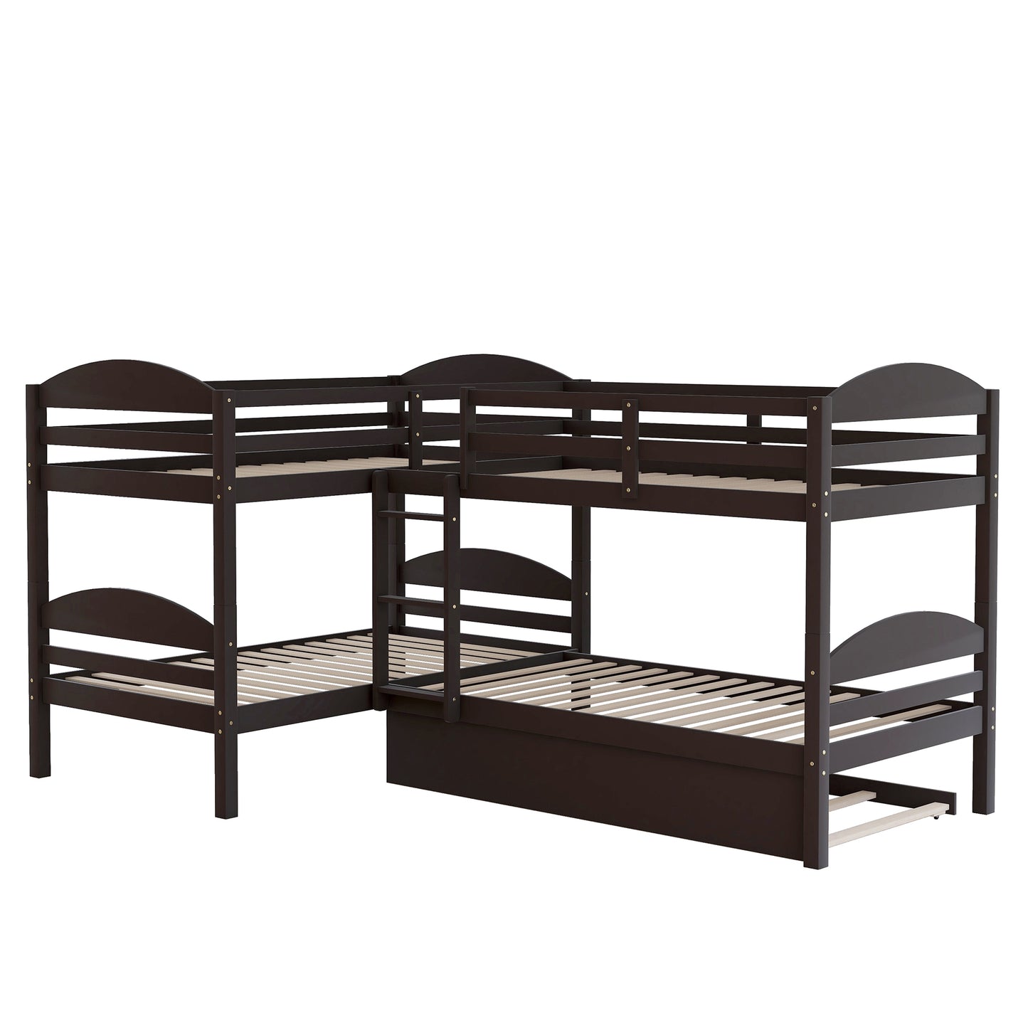 Twin L-Shaped Bunk bed with Trundle-Espresso