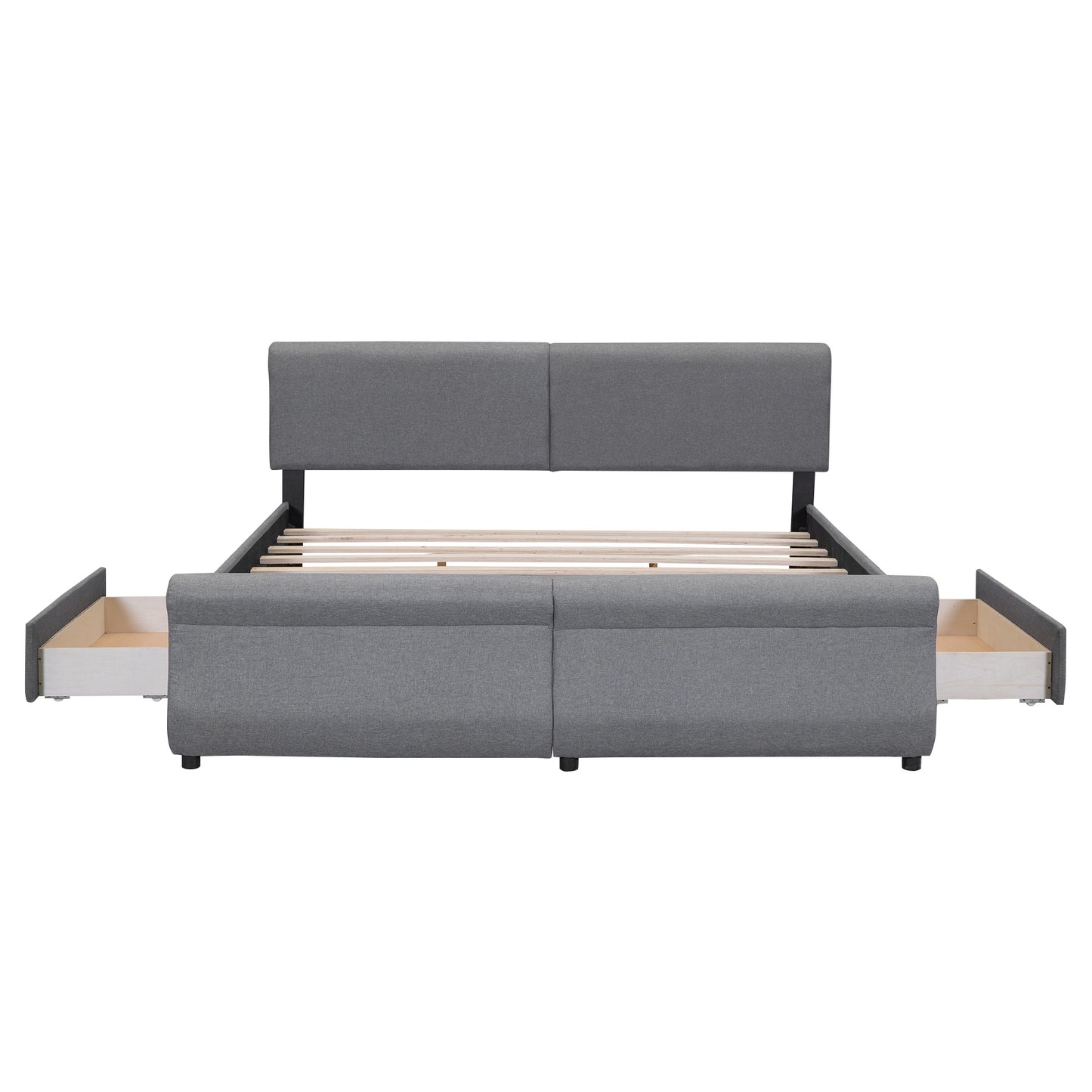 King Size Upholstery Platform Bed with Two Drawers, Gray