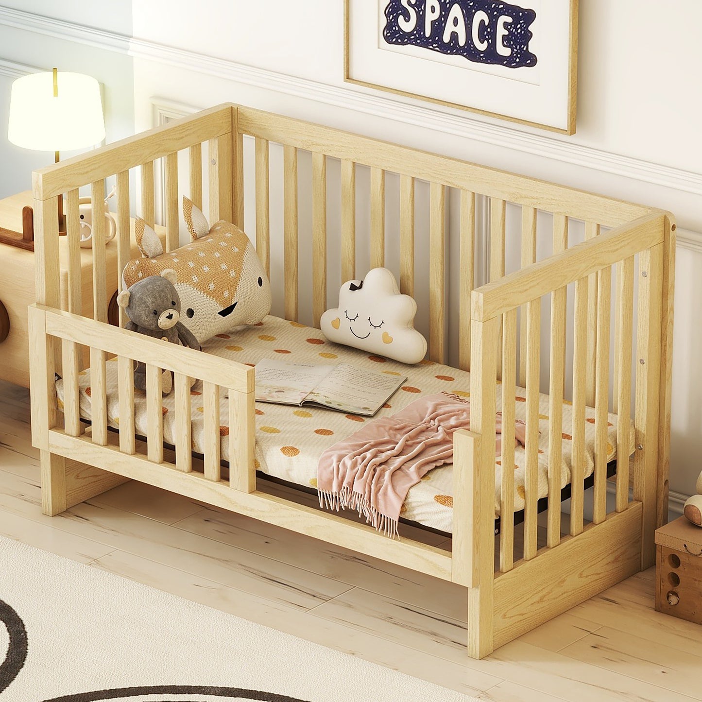 Convertible Crib with Changing Table, Natural