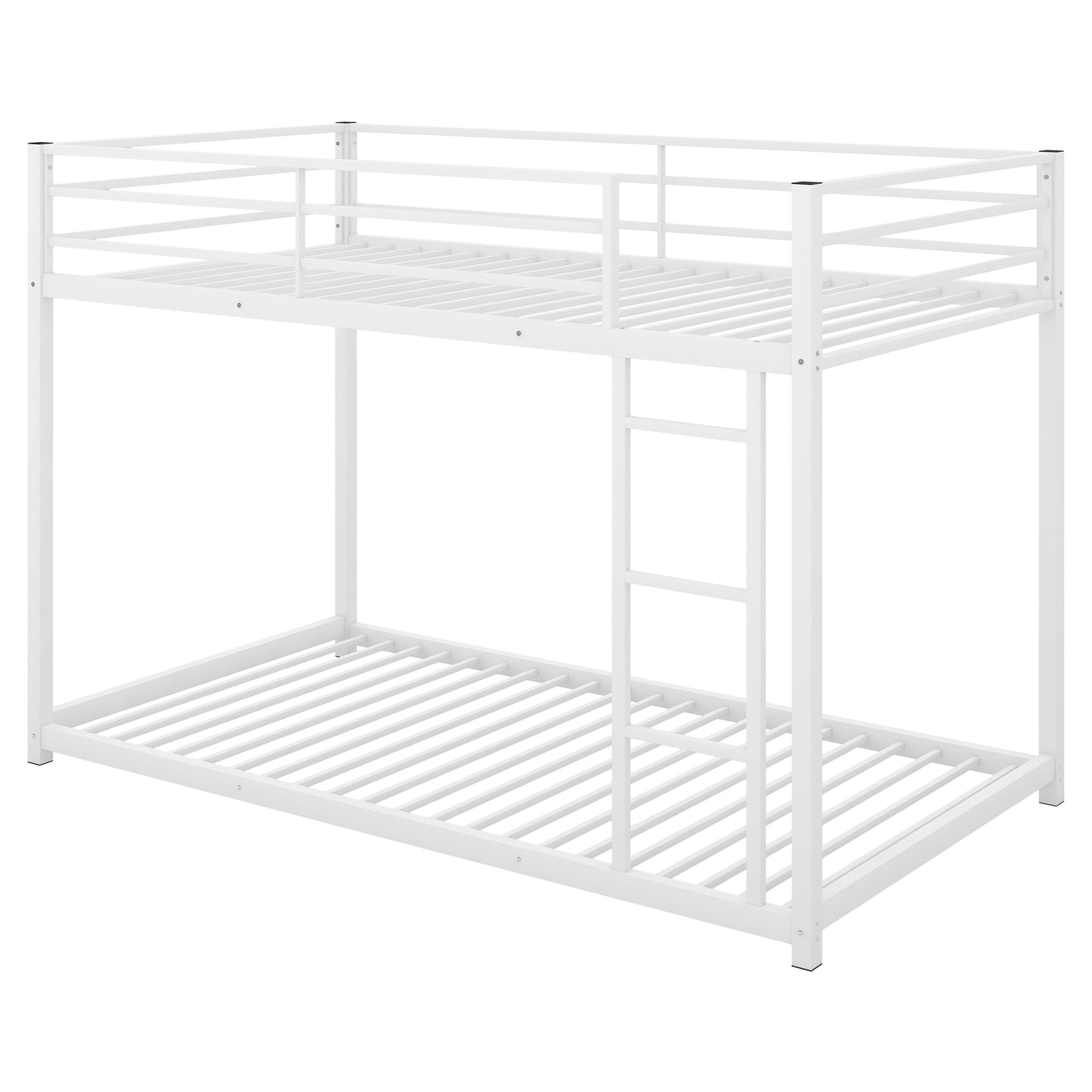 Twin over Twin Metal Bunk Bed, Low Bunk Bed with Ladder,White