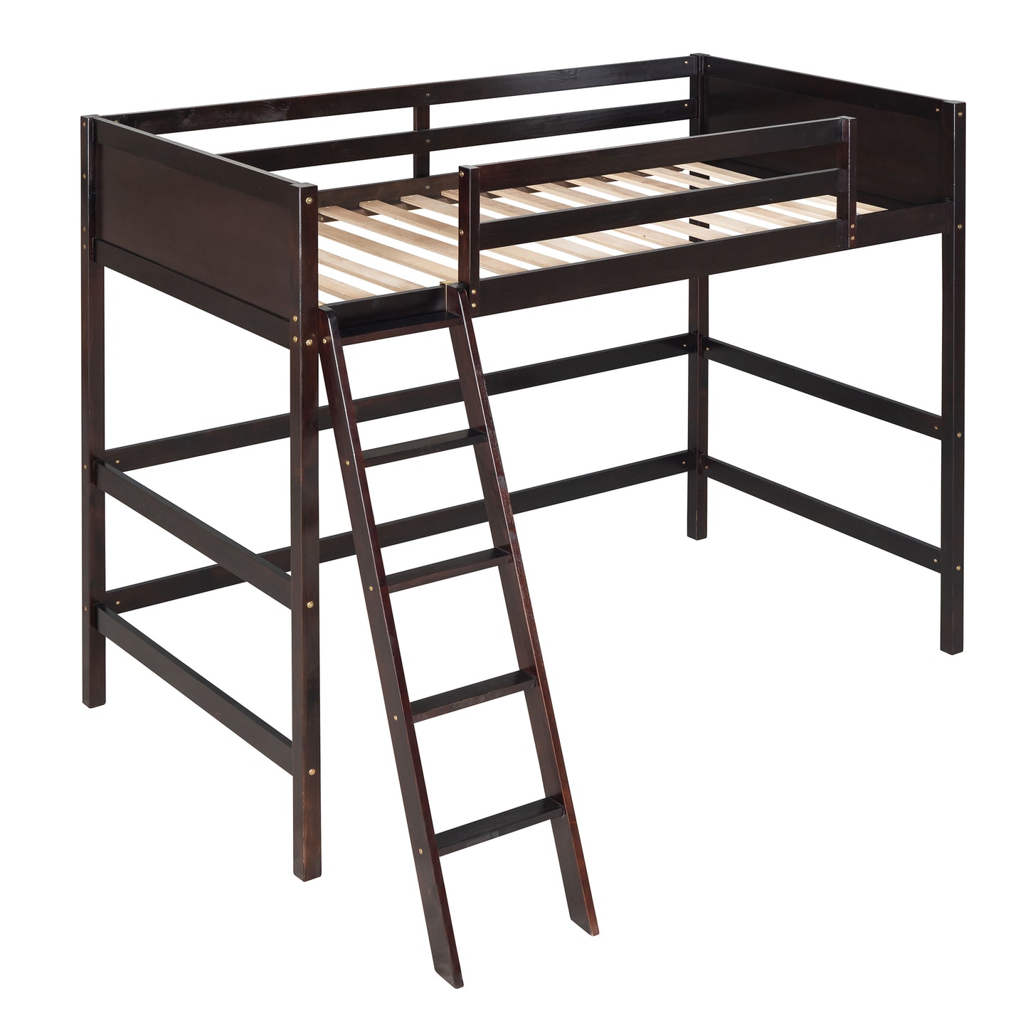 Solid Wood Twin Size Loft Bed with Ladder(Espresso)