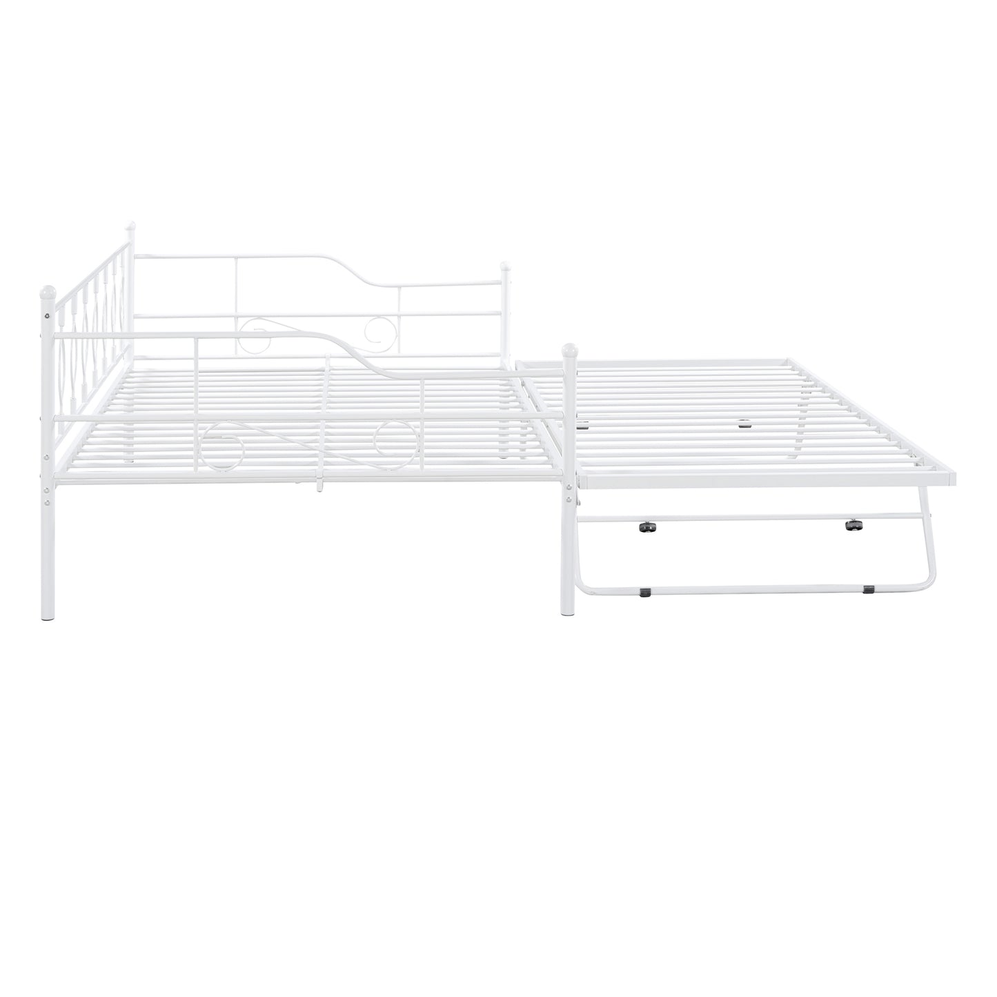 Full Size Metal Daybed with Twin Size Adjustable Trundle, Portable Folding Trundle, White(OLC SKU:MF293730AAK)