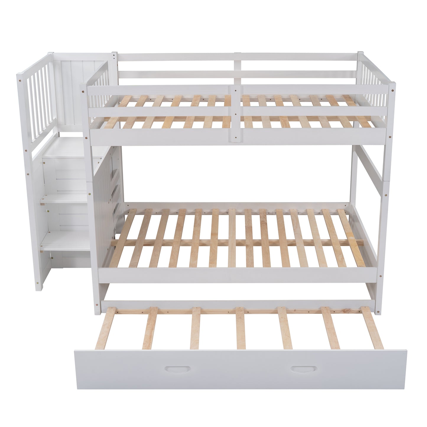 Full over Full Bunk Bed with Twin Size Trundle, White