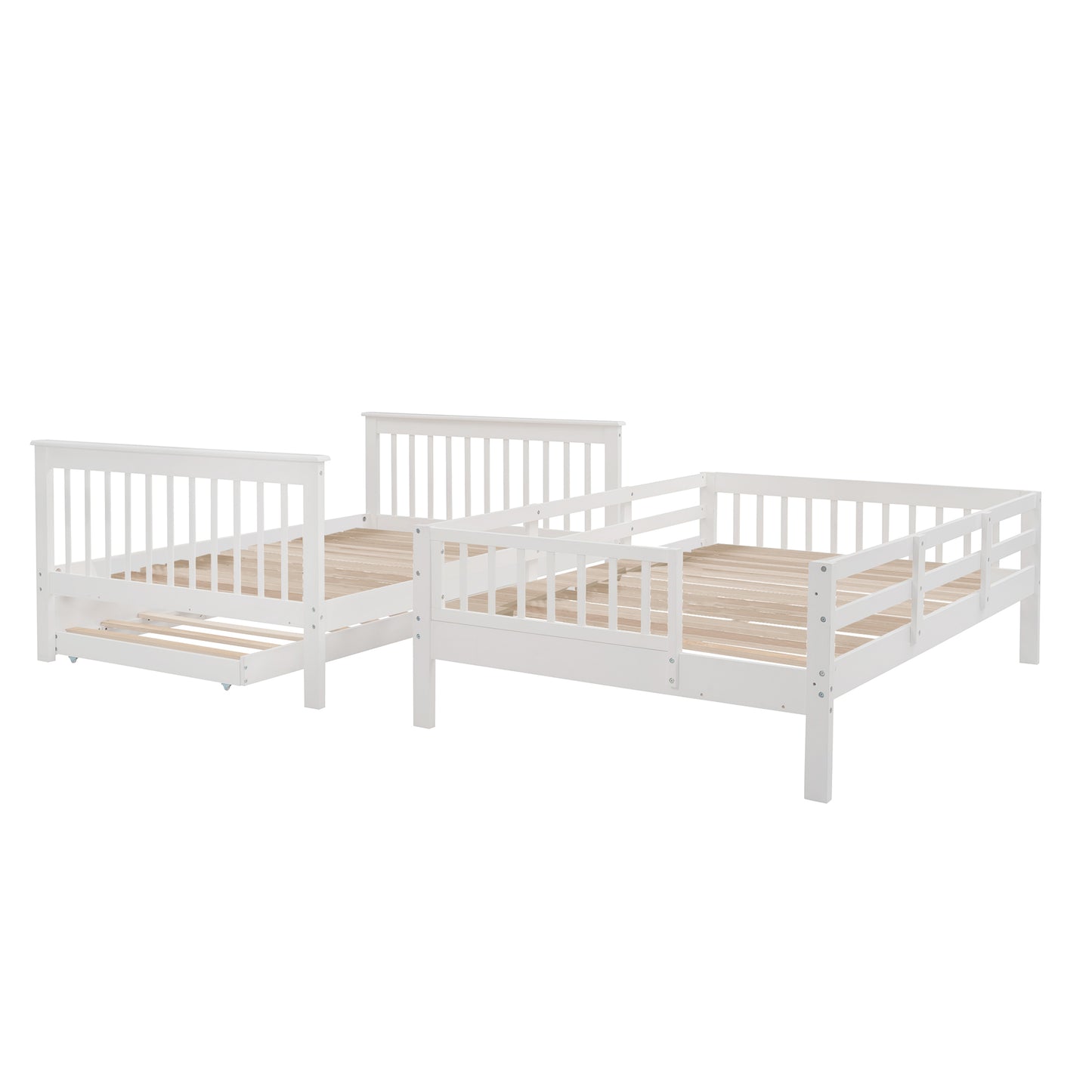 Stairway Full-Over-Full Bunk Bed with Twin size Trundle, Storage and Guard Rail for Bedroom, Dorm - White