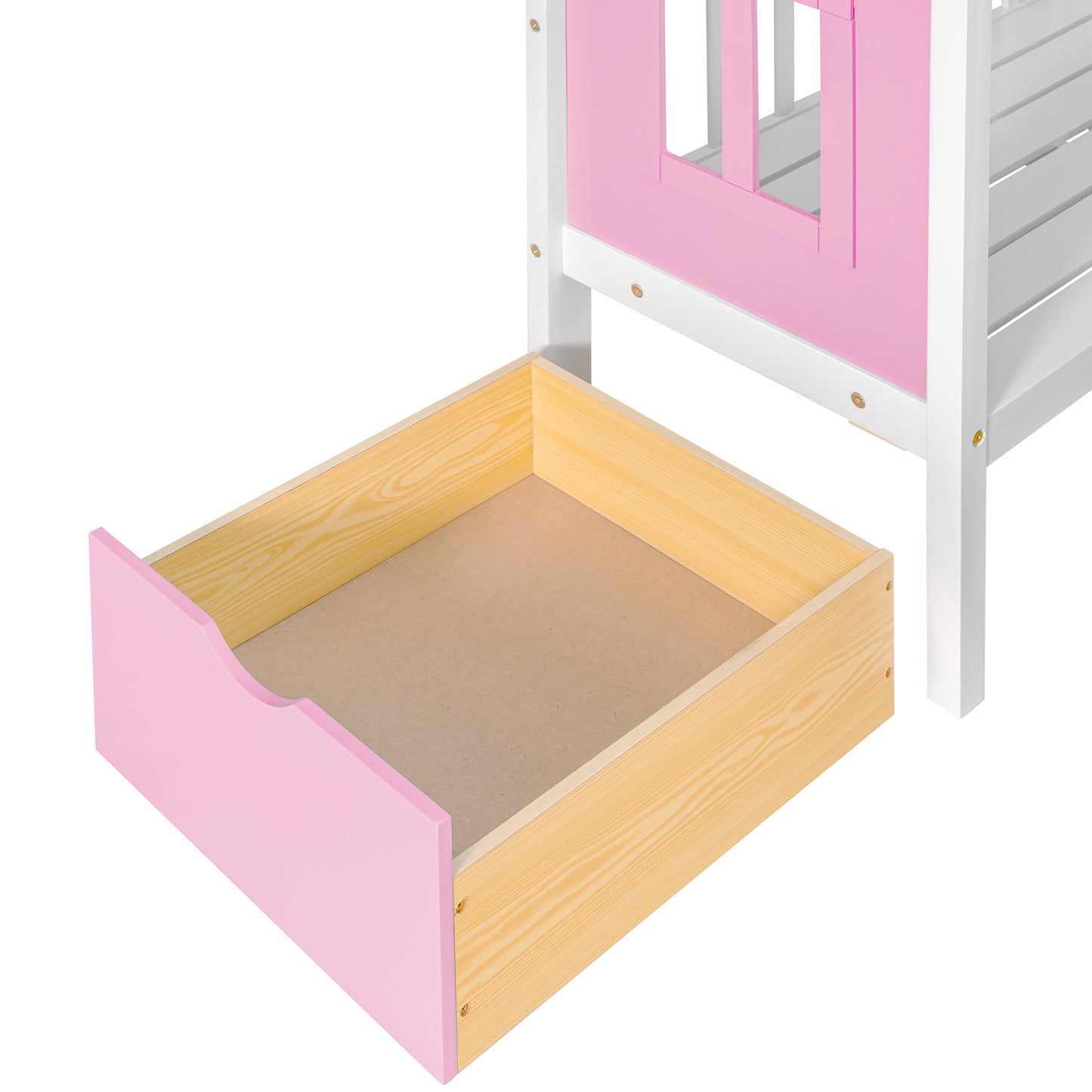 Twin-Over-Twin Bunk Bed with Changeable Table , Bunk Bed  Turn into Upper Bed and Down Desk with 2 Drawers - Pink