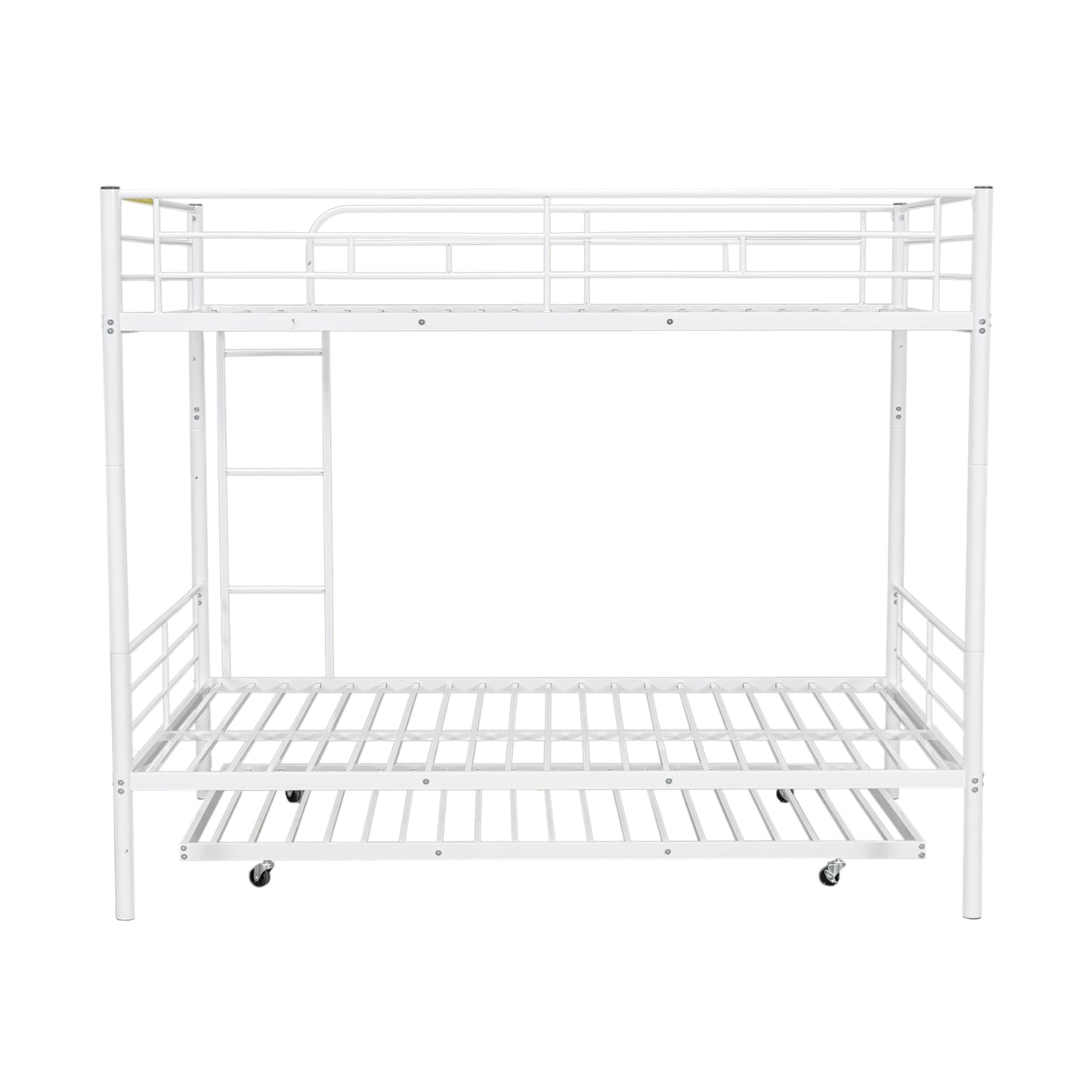 Full Over Full Metal Bunk Bed with Trundle, White