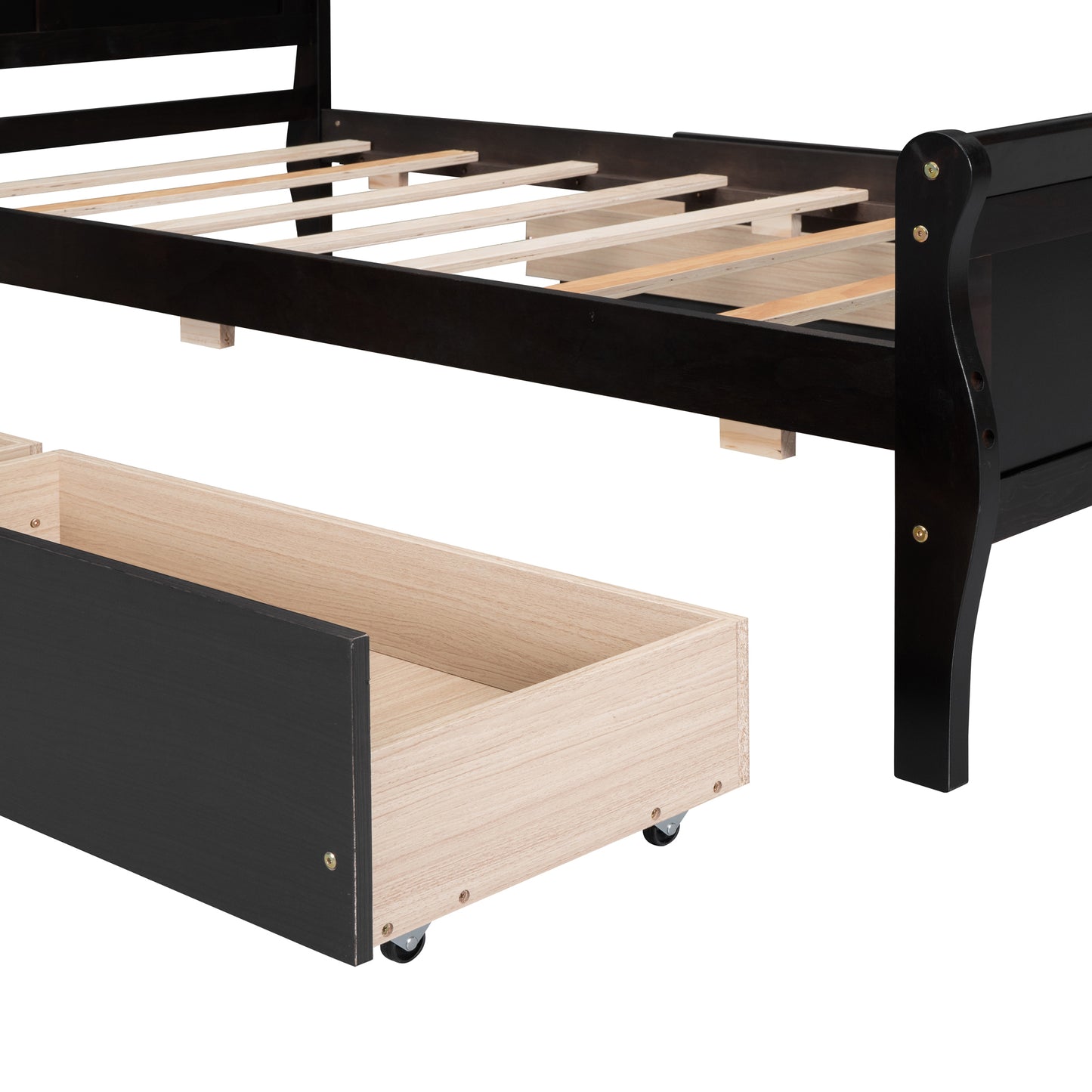 Twin Size Wood Platform Bed with 4 Drawers and Streamlined Headboard & Footboard, Espresso