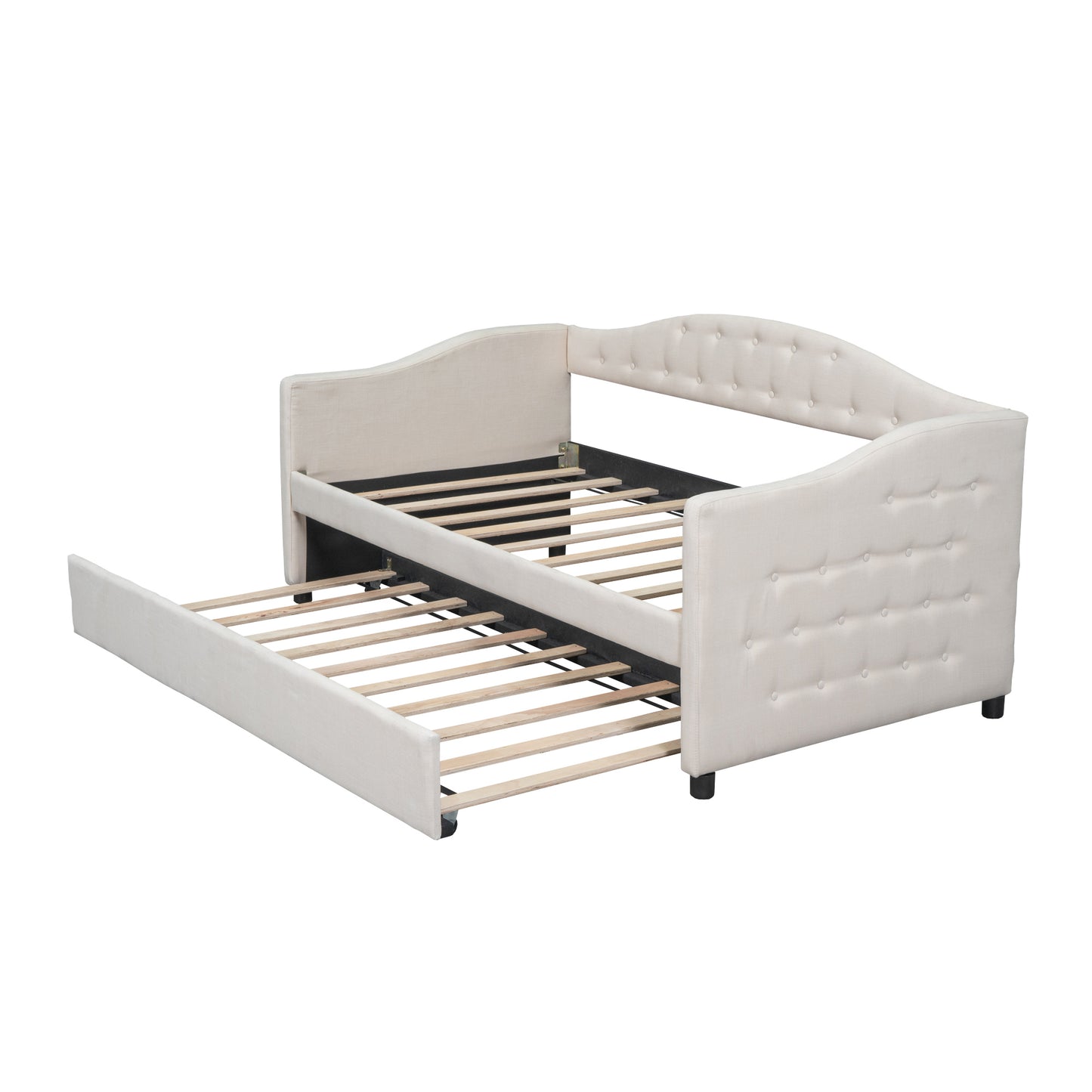 Upholstered Twin Size Daybed with Trundle, Beige
