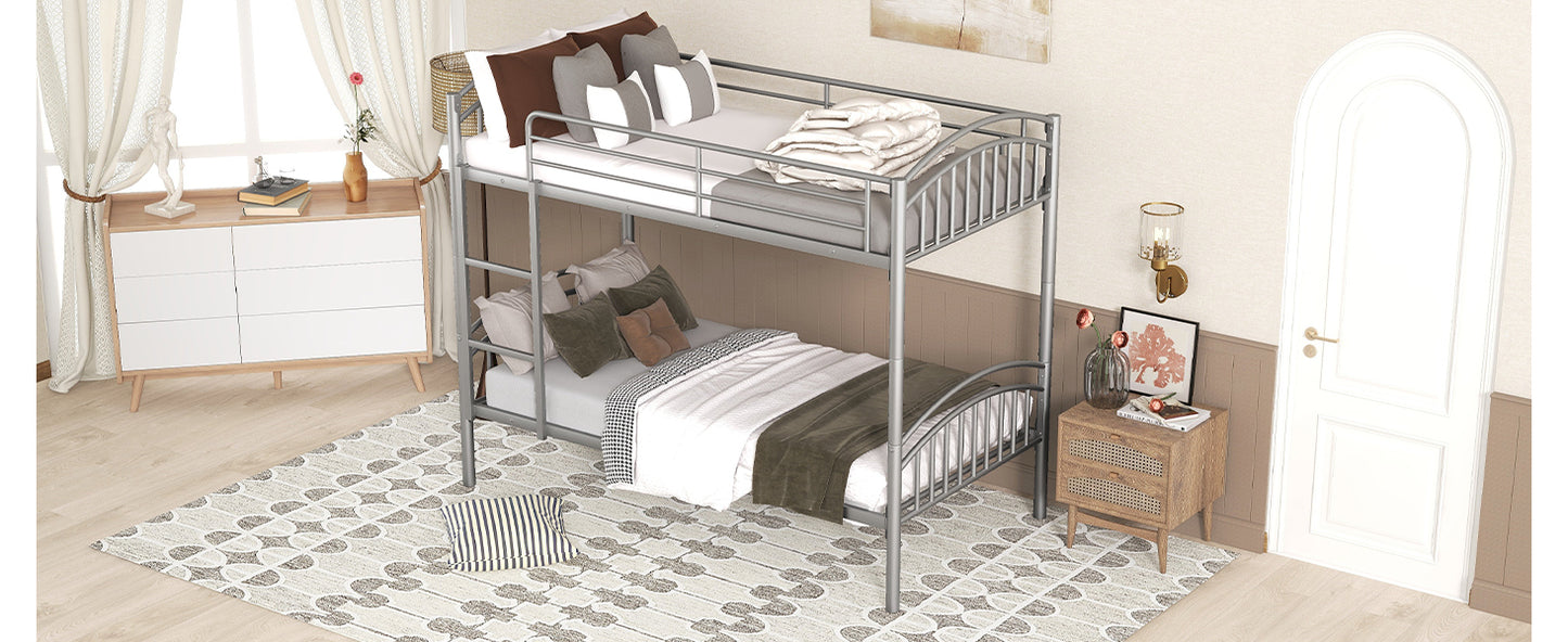 Twin Over Twin Metal Bunk Bed,Divided into Two Beds(Silver)
