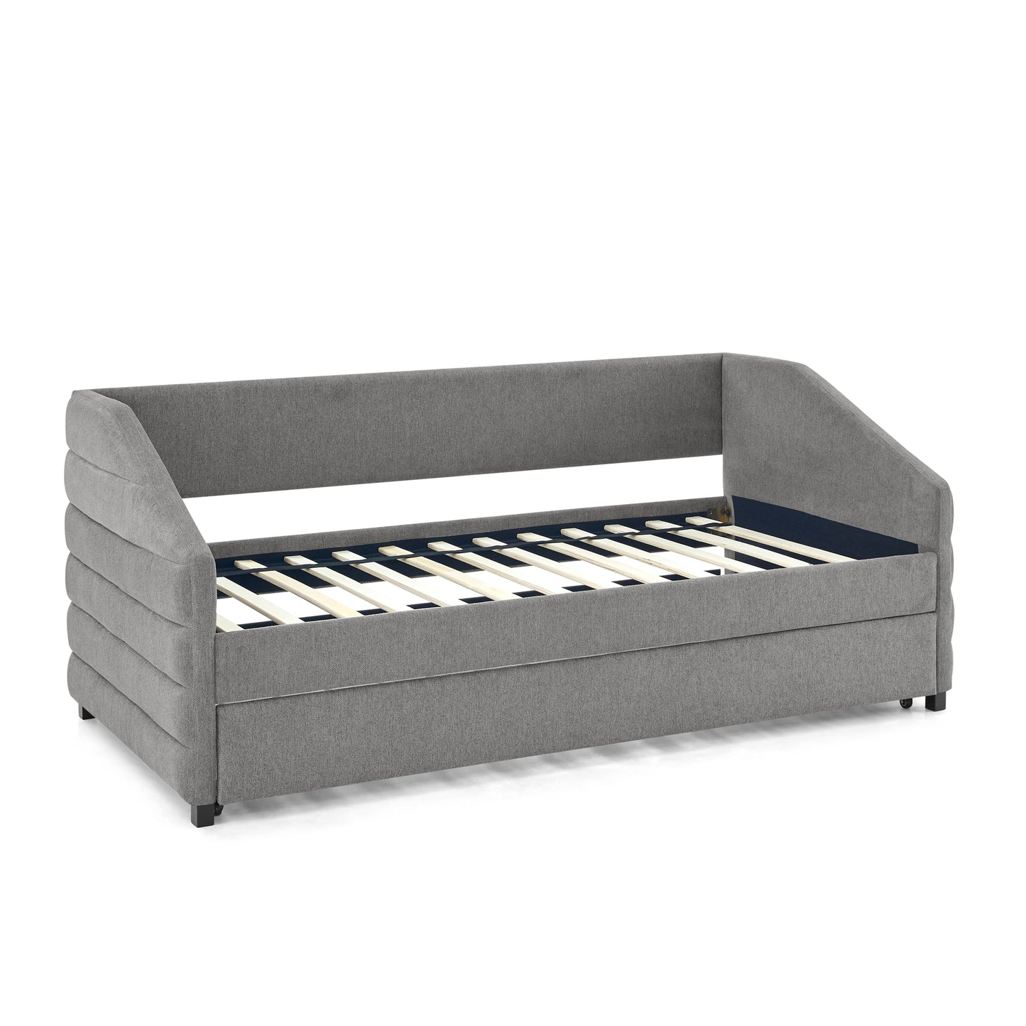 Twin Size Daybed with Trundle Upholstered Tufted Sofa Bed, Linen Fabric, Grey (82.5"x42.5"x34")