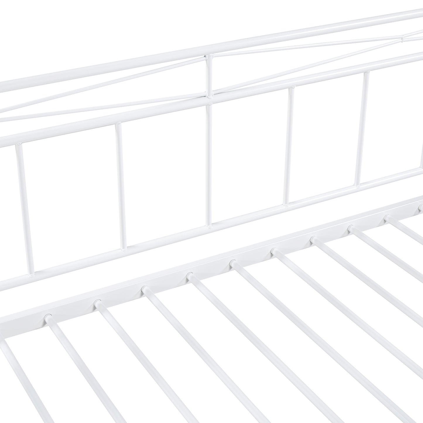 Full Size Metal Daybed with Twin Size Adjustable Trundle, Portable Folding Trundle, White