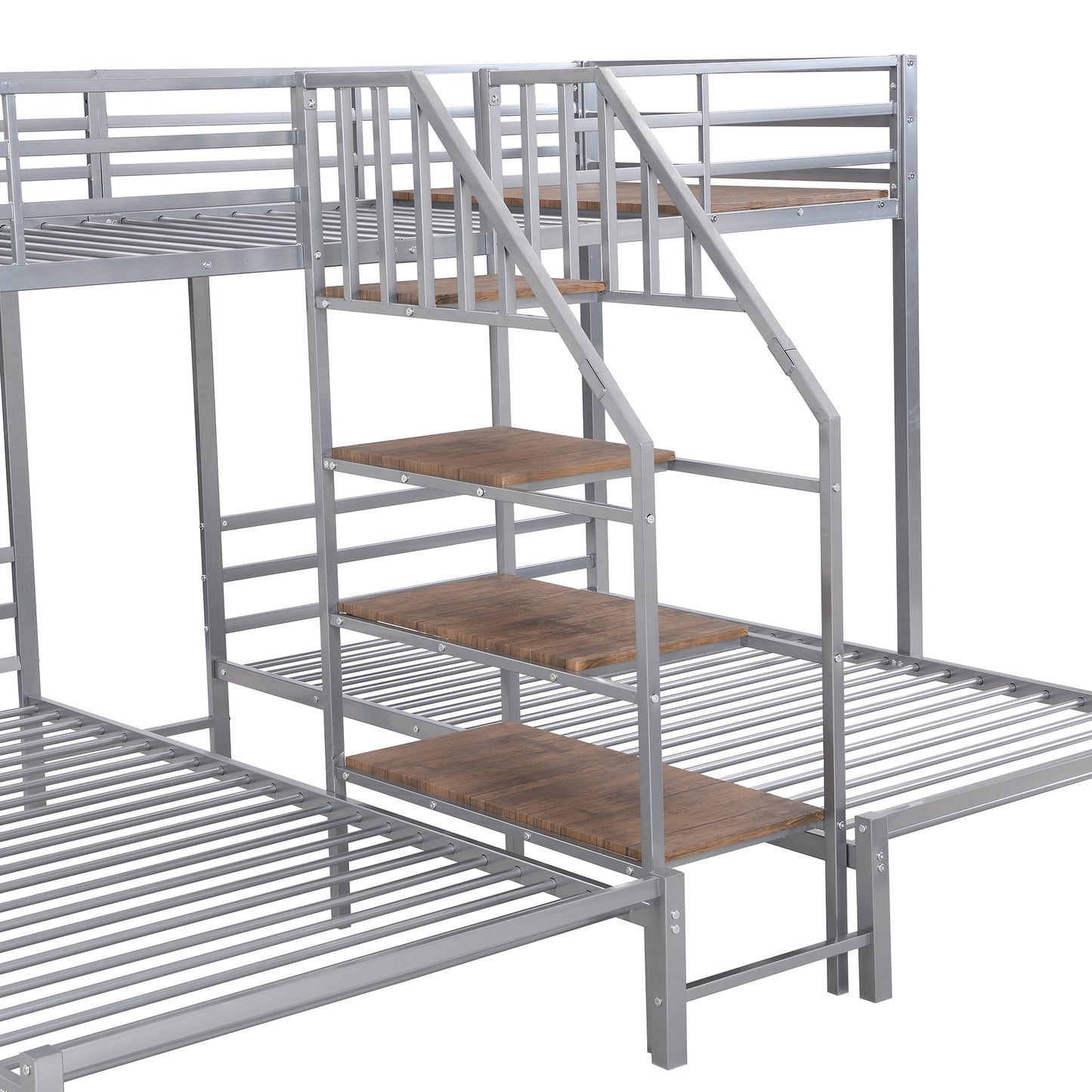 Metal Twin over Twin & Twin Bunk Bed, Triple Bunk Bed with Storage Shelves Staircase, Silver